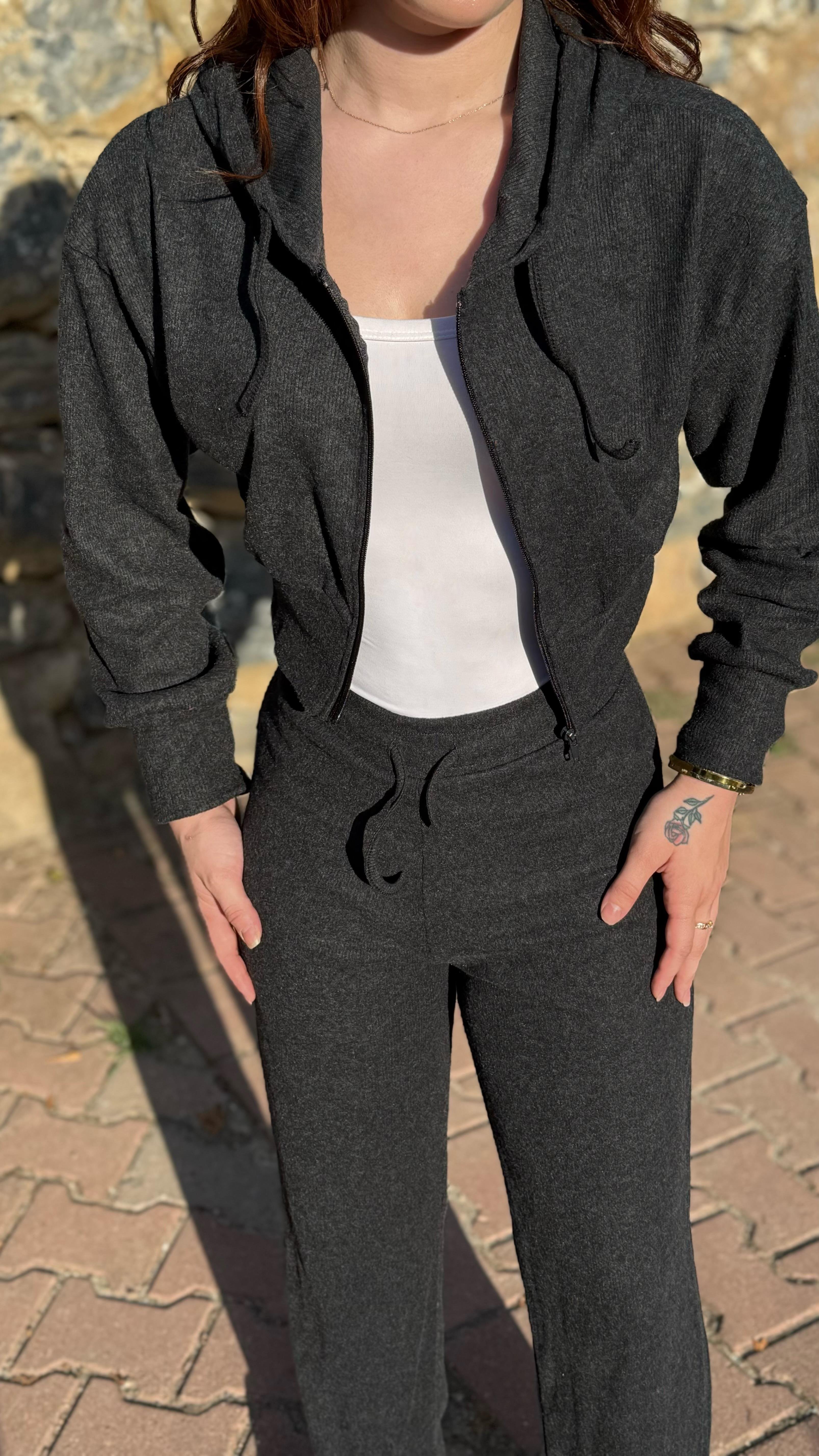 Ronessme Crop Hırka Takım Antrasit