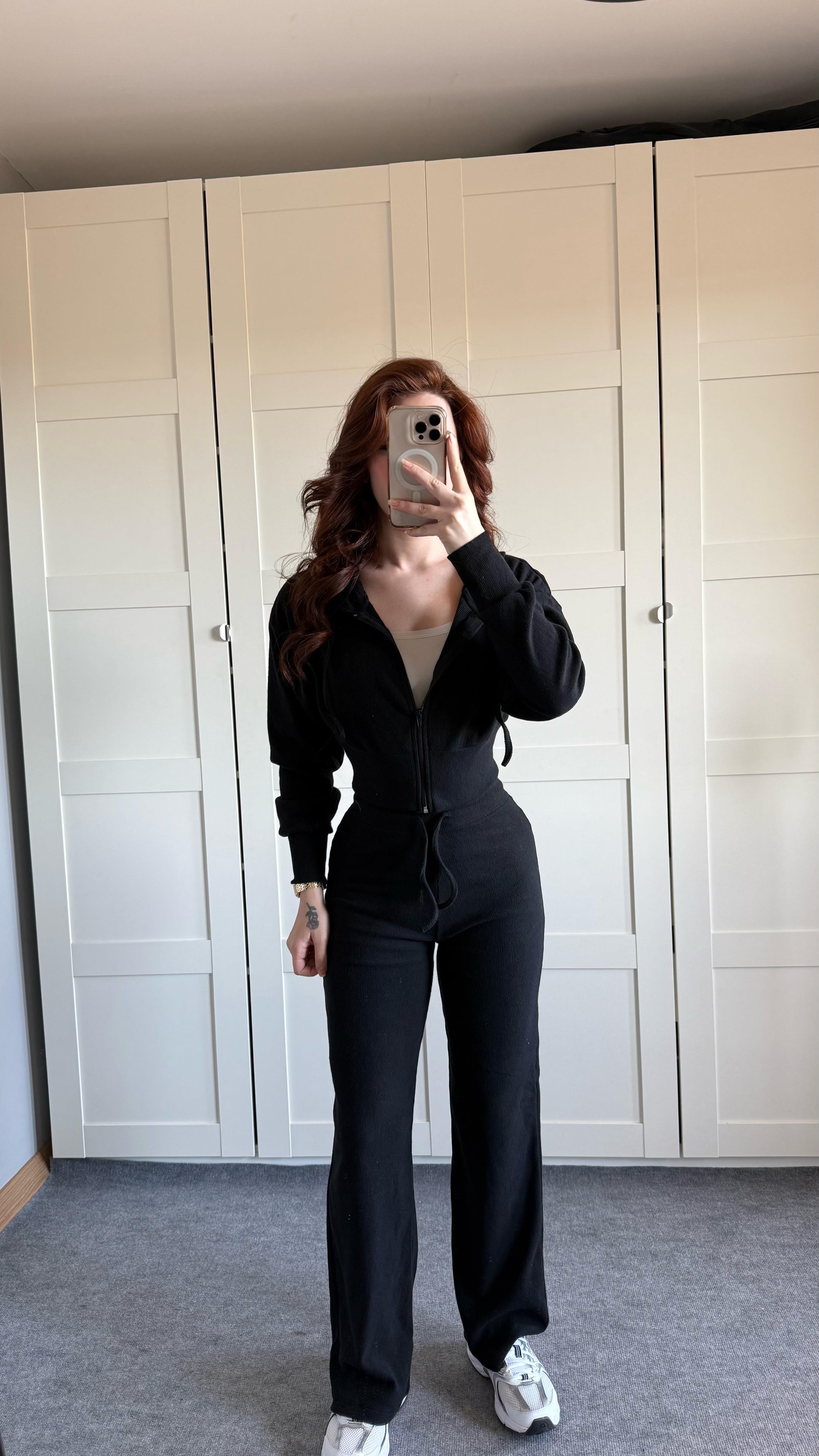 Ronessme Crop Hırka Takım Siyah
