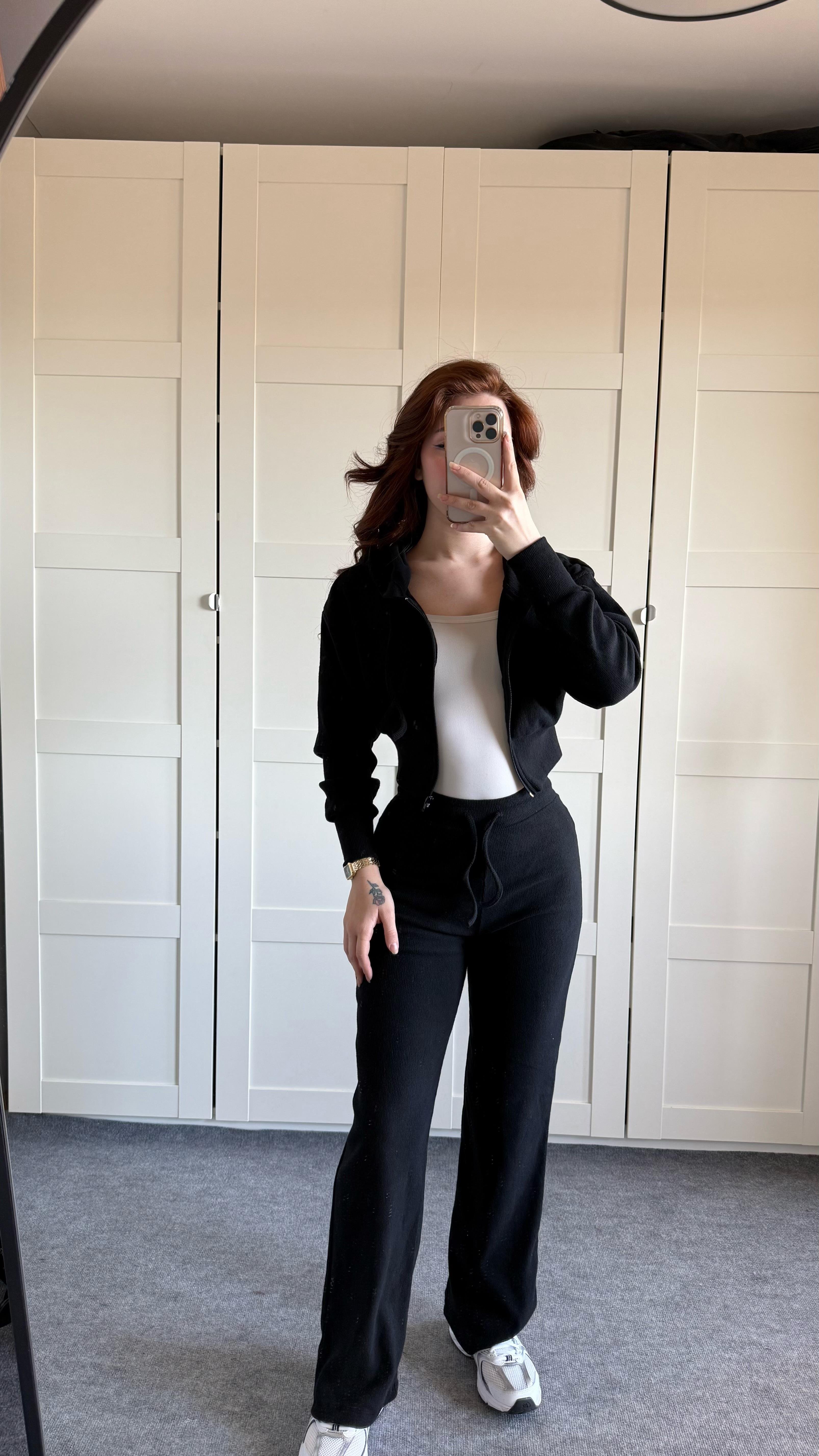 Ronessme Crop Hırka Takım Siyah