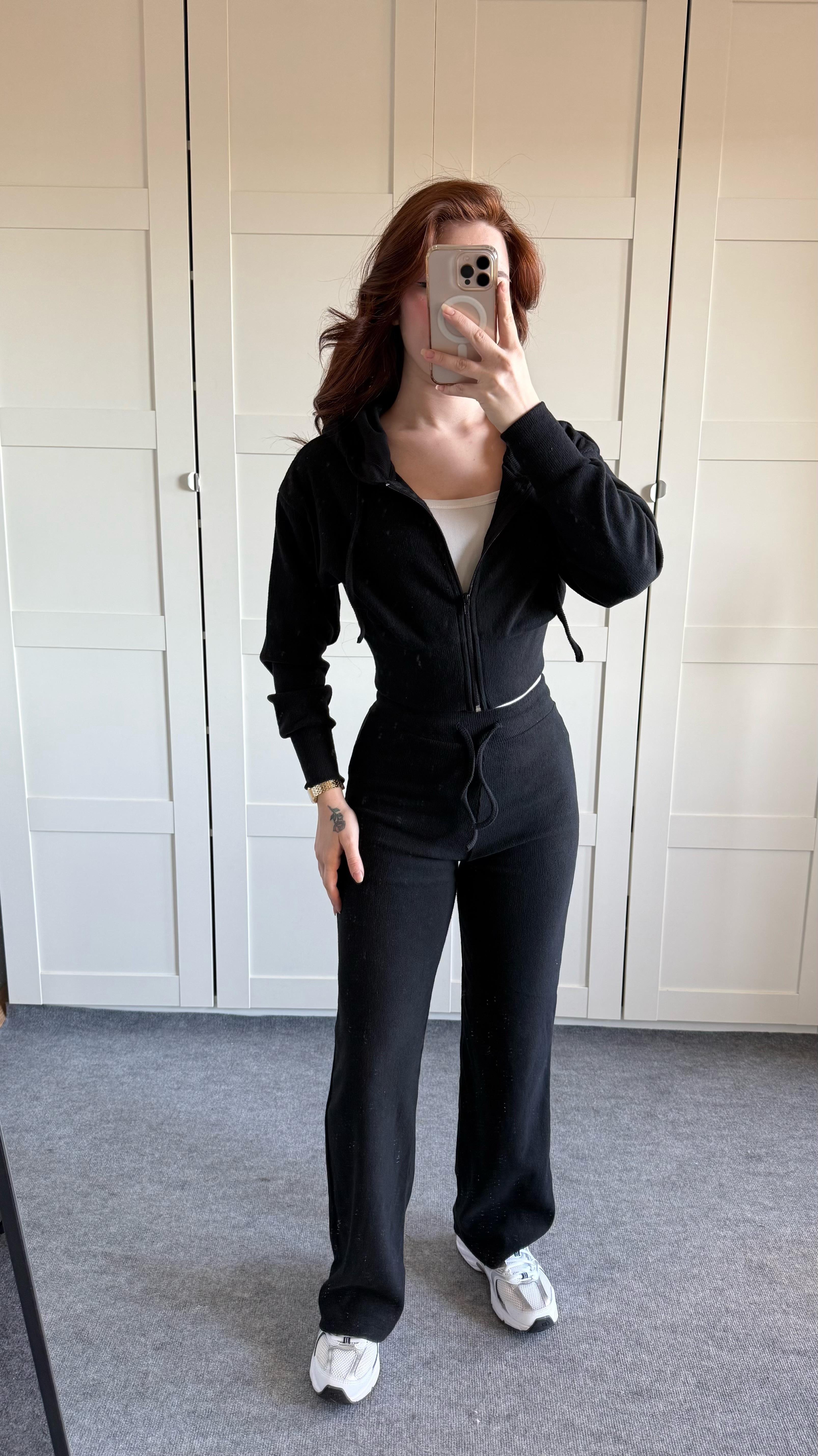 Ronessme Crop Hırka Takım Siyah