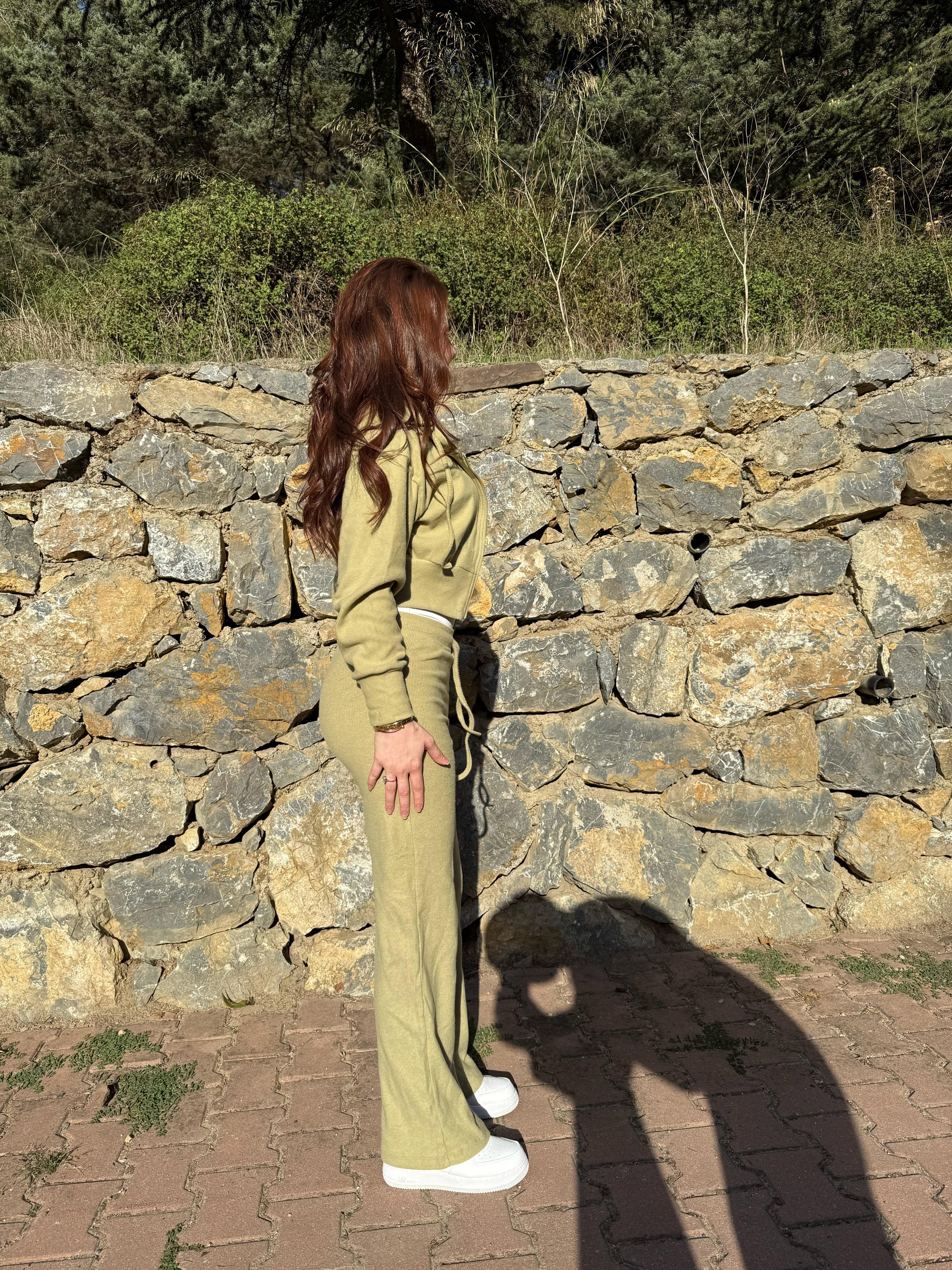 Ronessme Crop Hırka Takım Yeşil