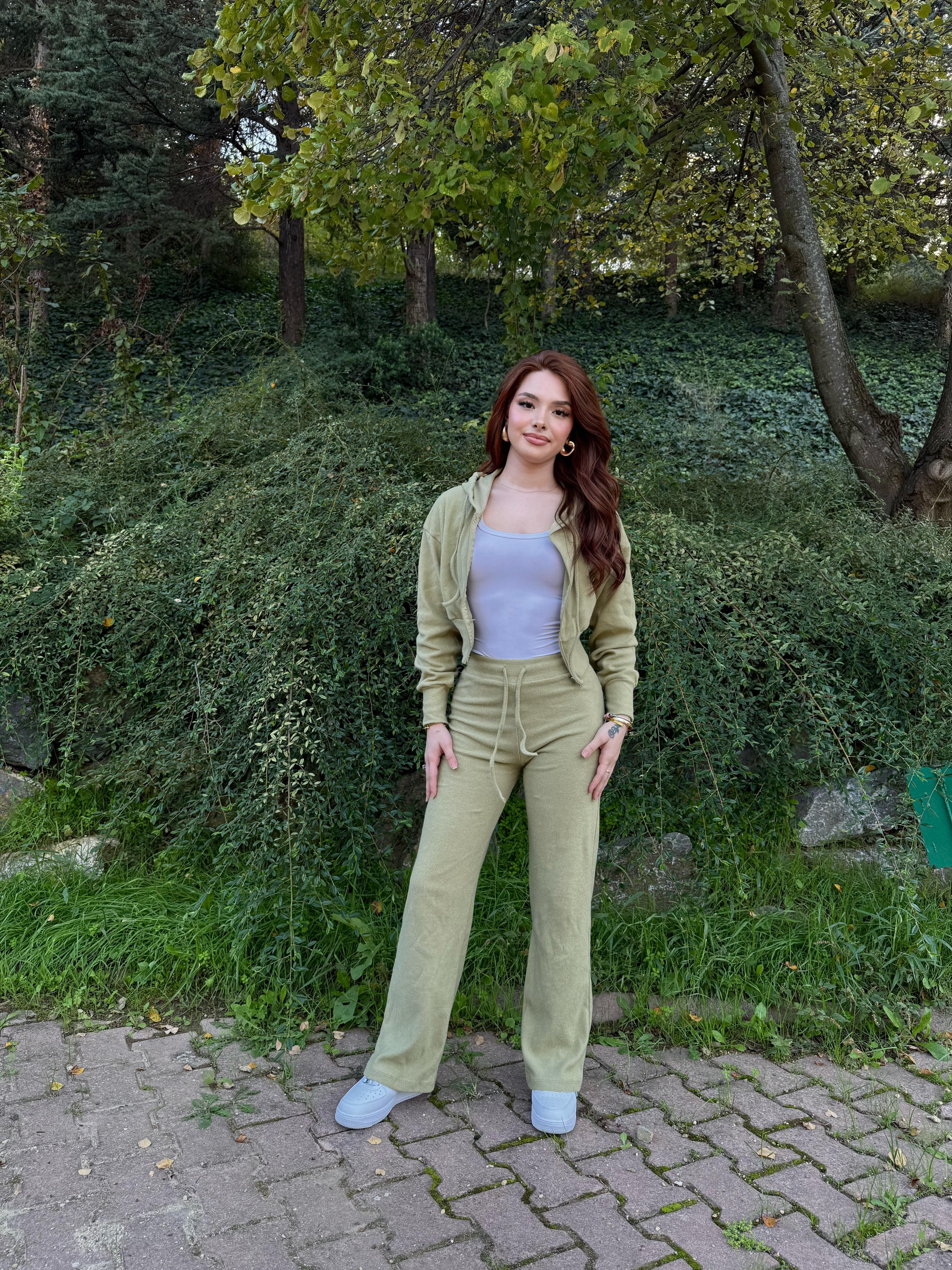Ronessme Crop Hırka Takım Yeşil