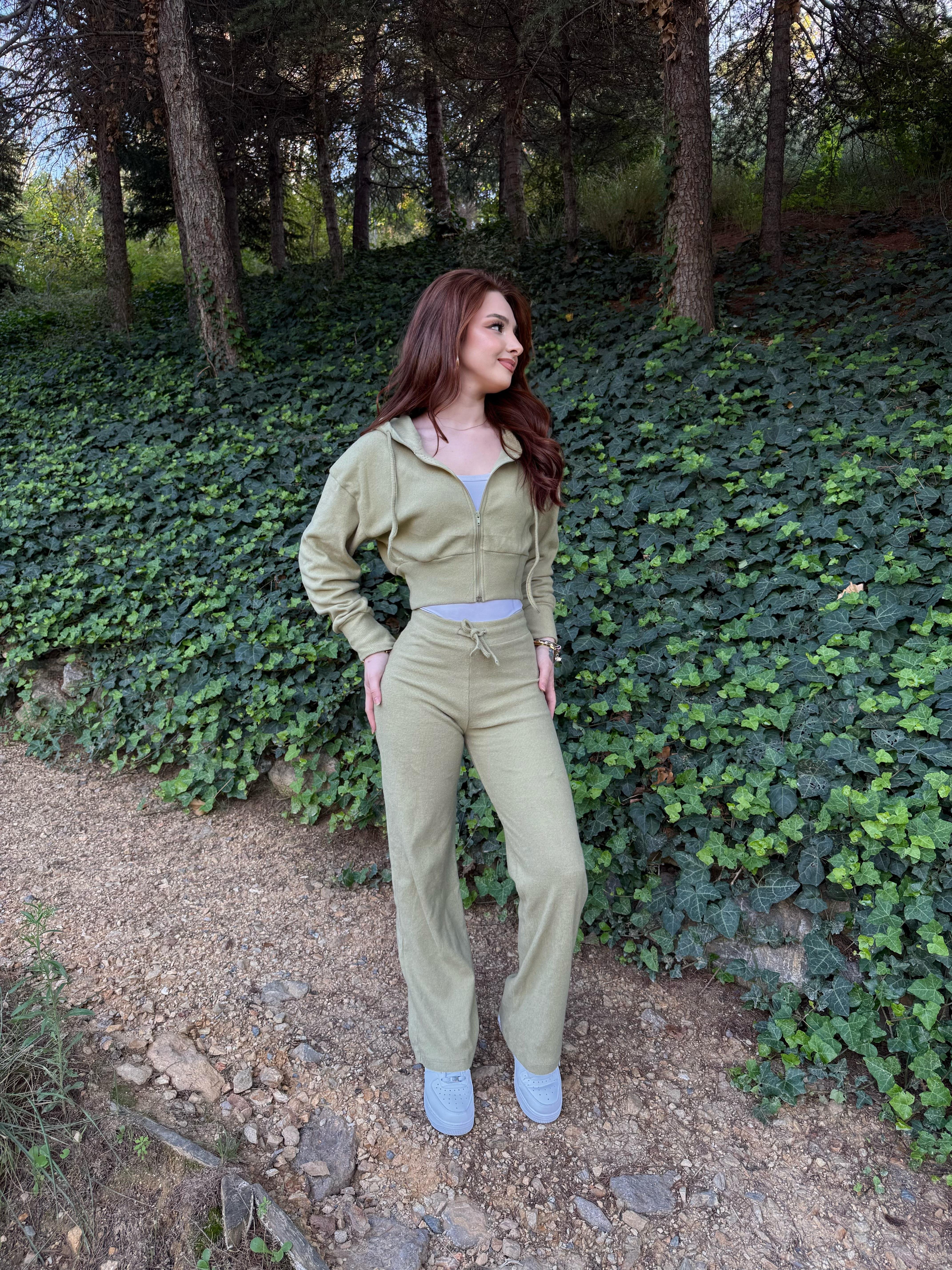Ronessme Crop Hırka Takım Yeşil