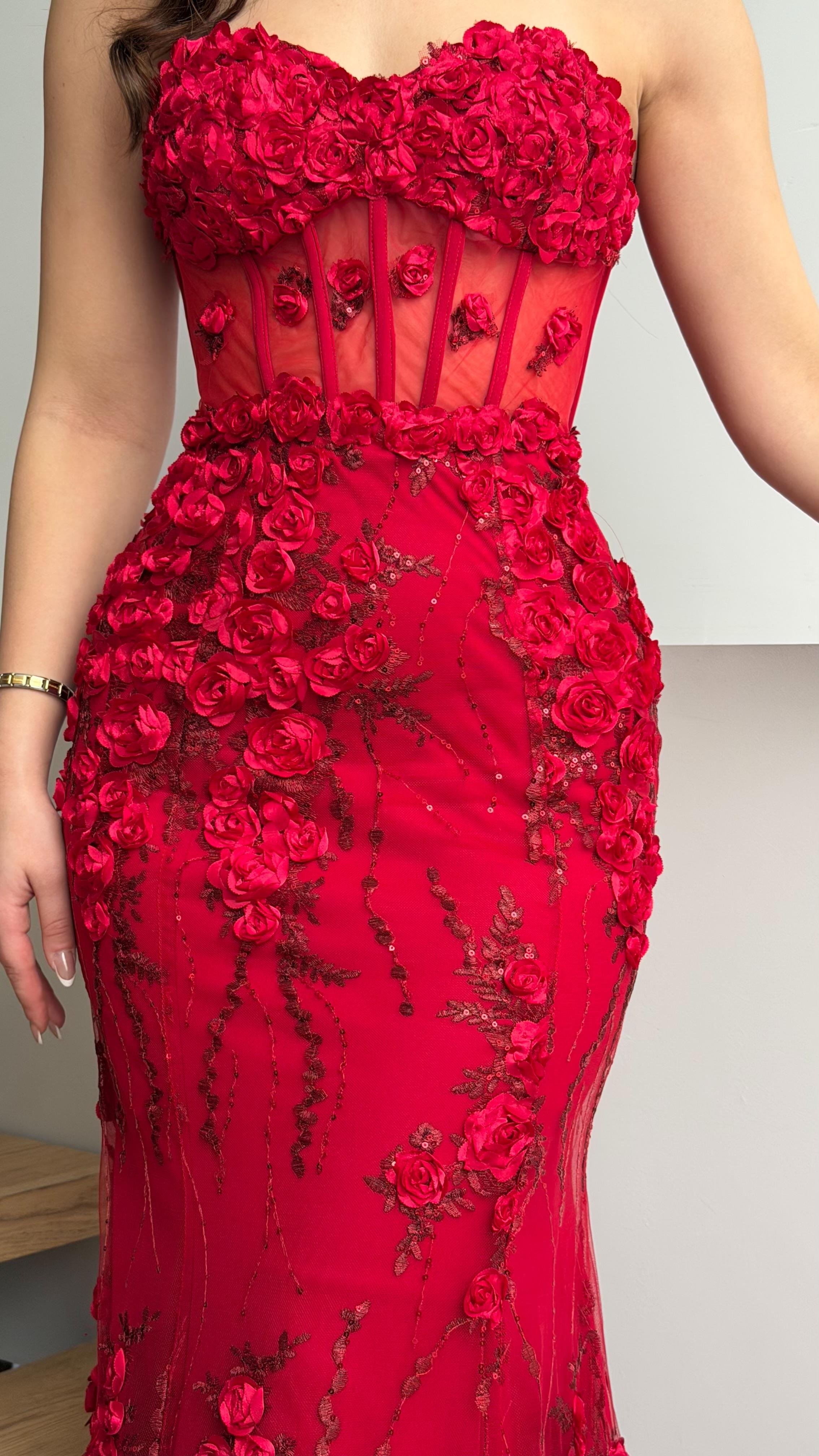 Rose Balık Abiye Kırmızı