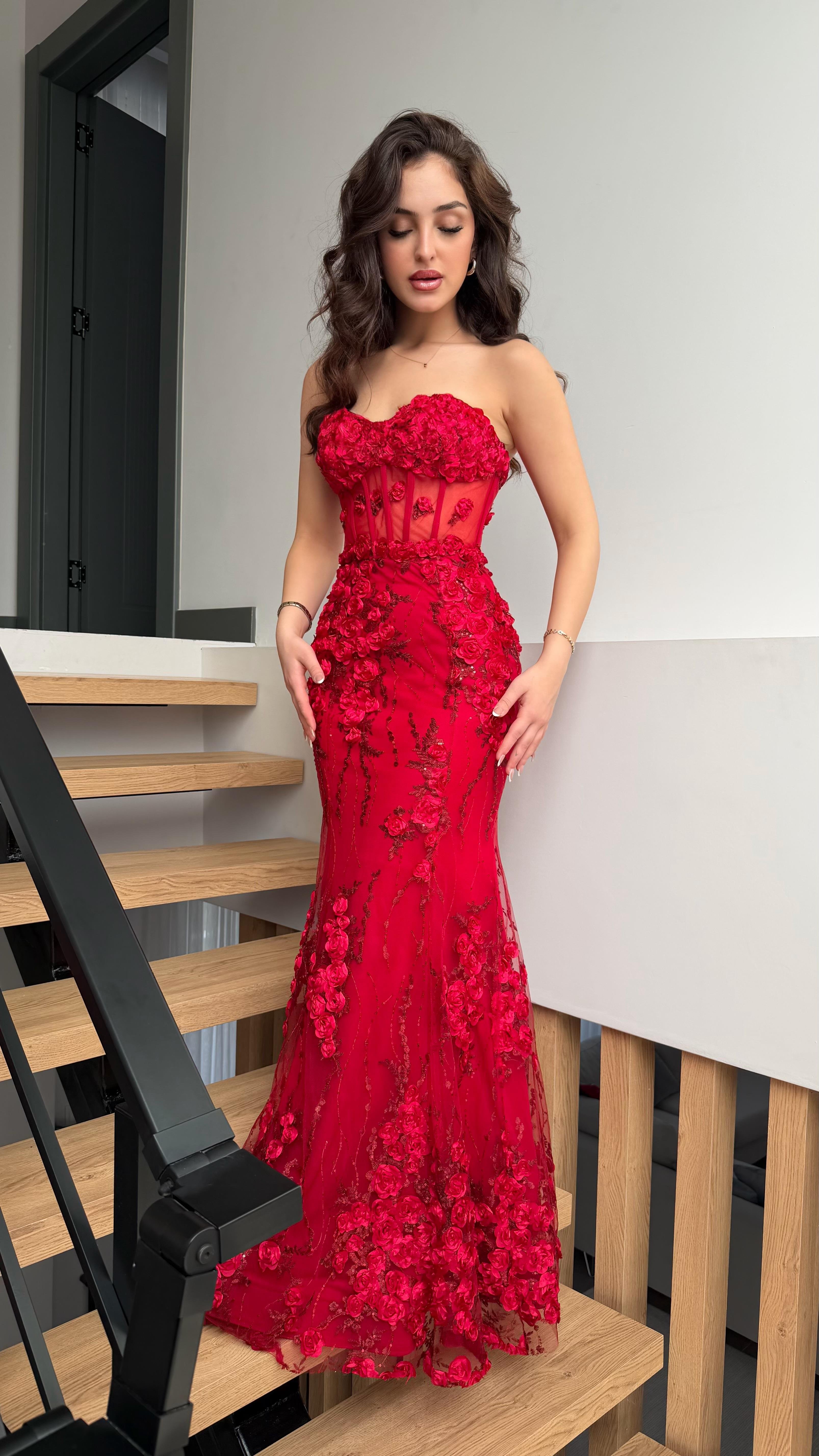 Rose Balık Abiye Kırmızı