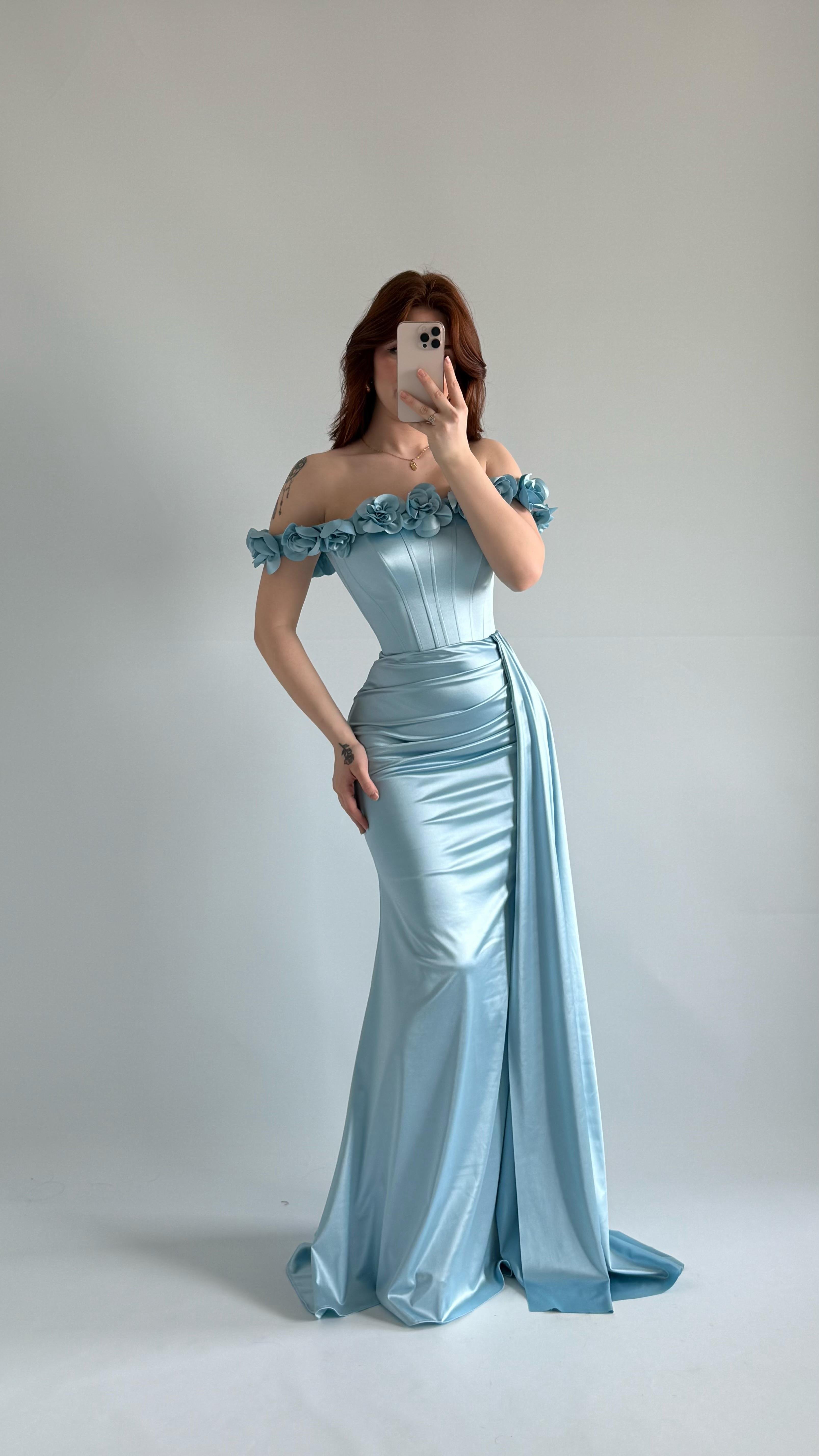 Roseline Çiçekli Abiye Bebe Mavisi
