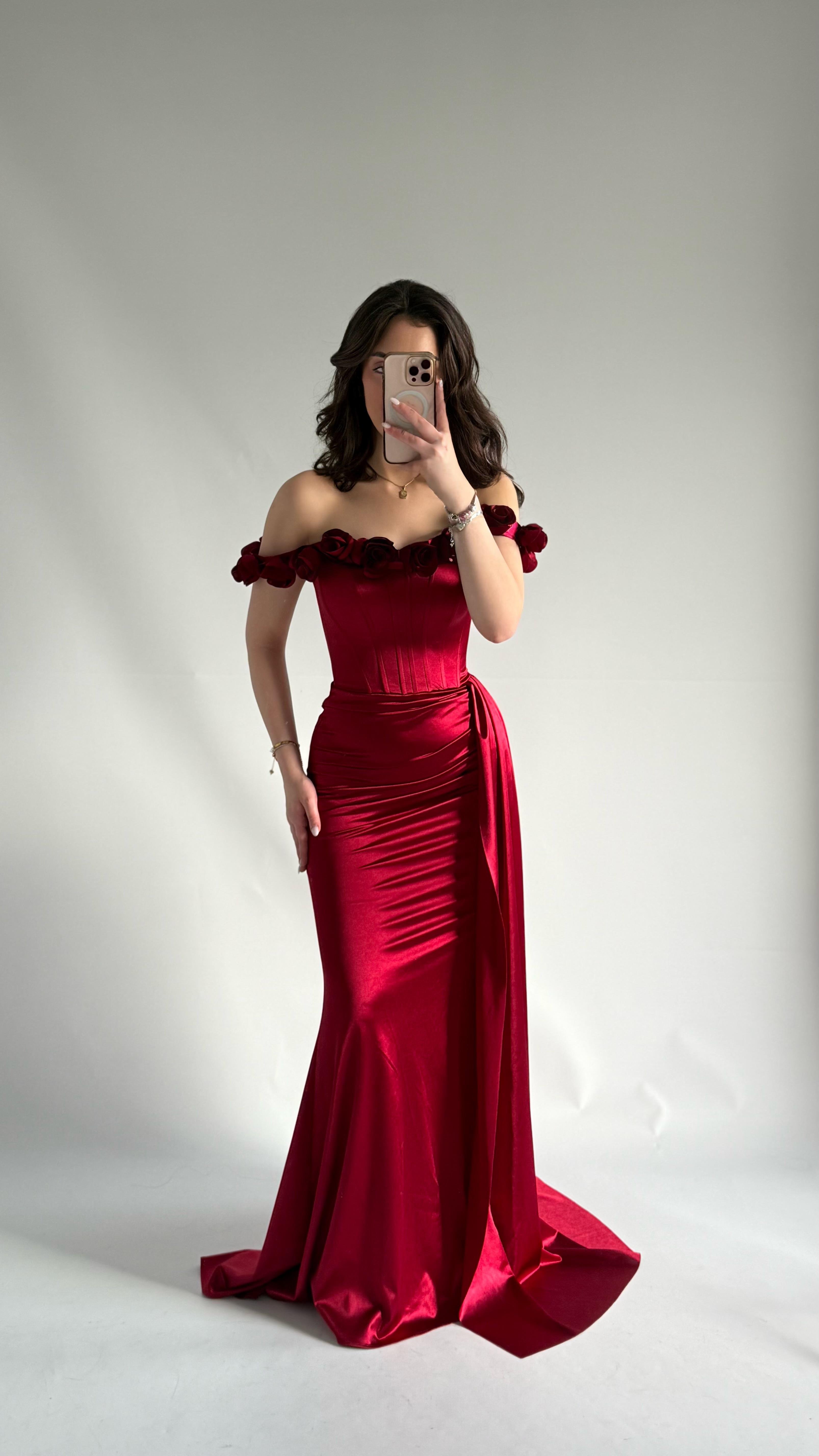 Roseline Çiçekli Abiye Bordo