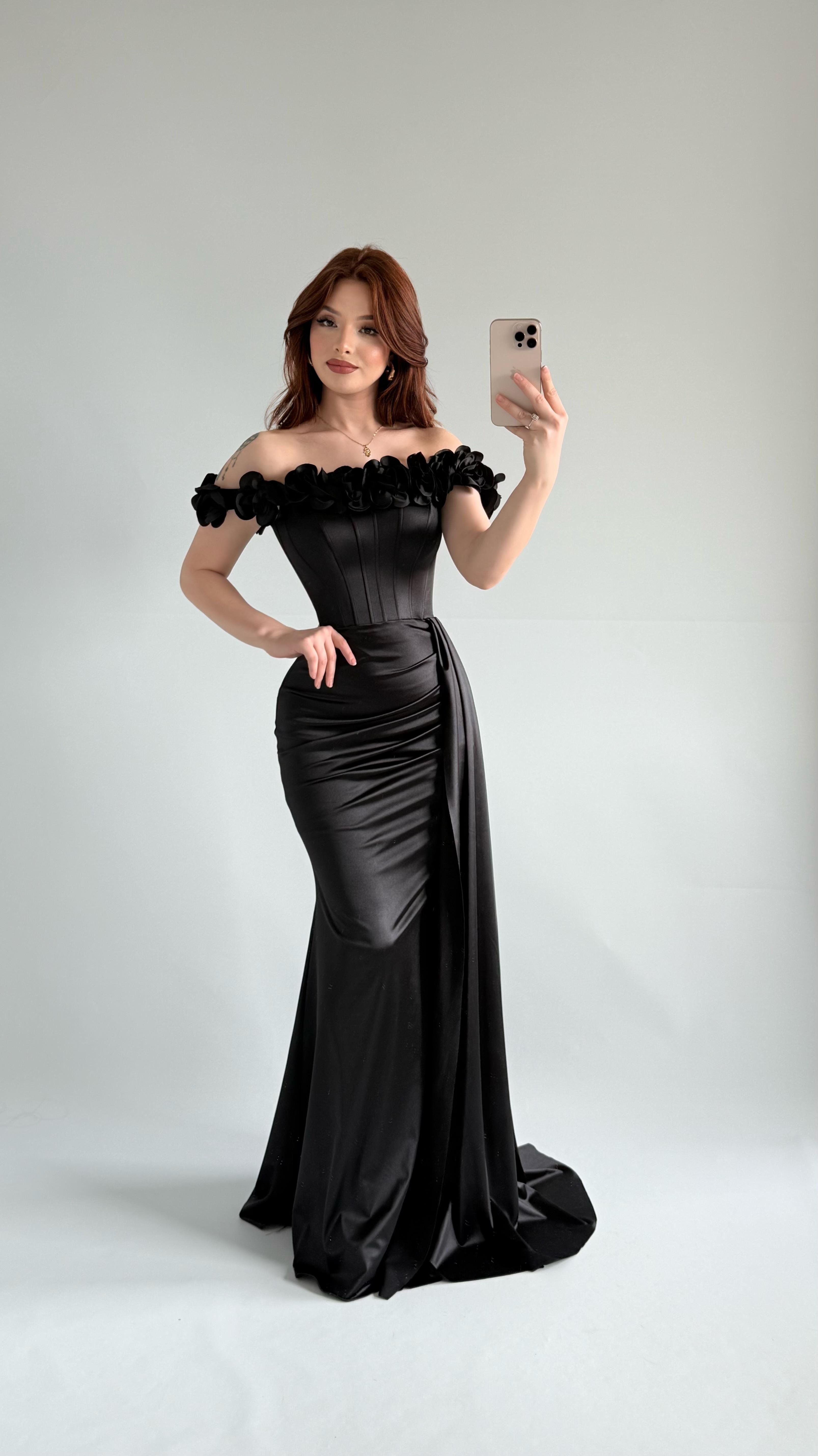 Roseline Çiçekli Abiye Siyah