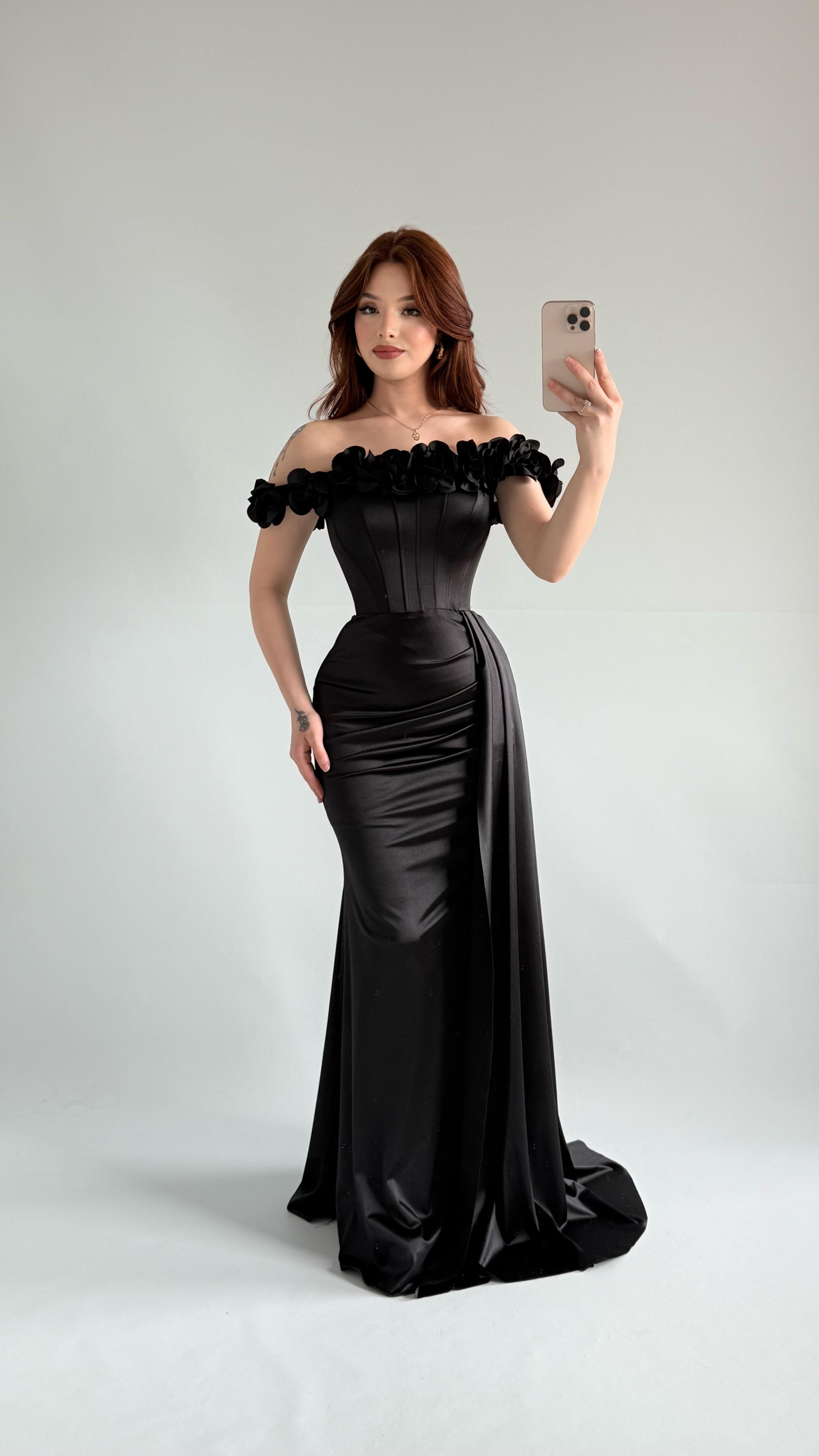 Roseline Çiçekli Abiye Siyah