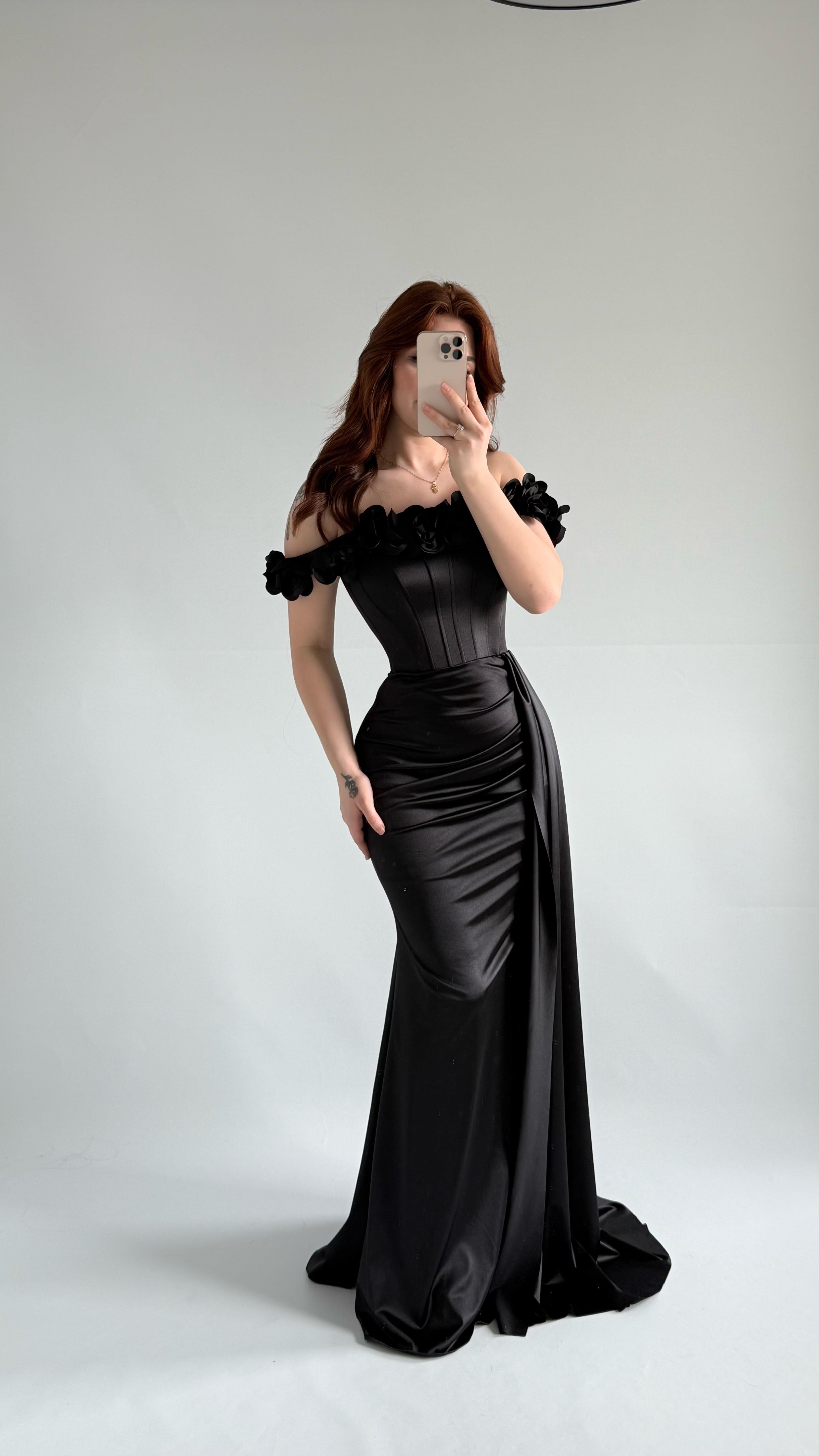 Roseline Çiçekli Abiye Siyah
