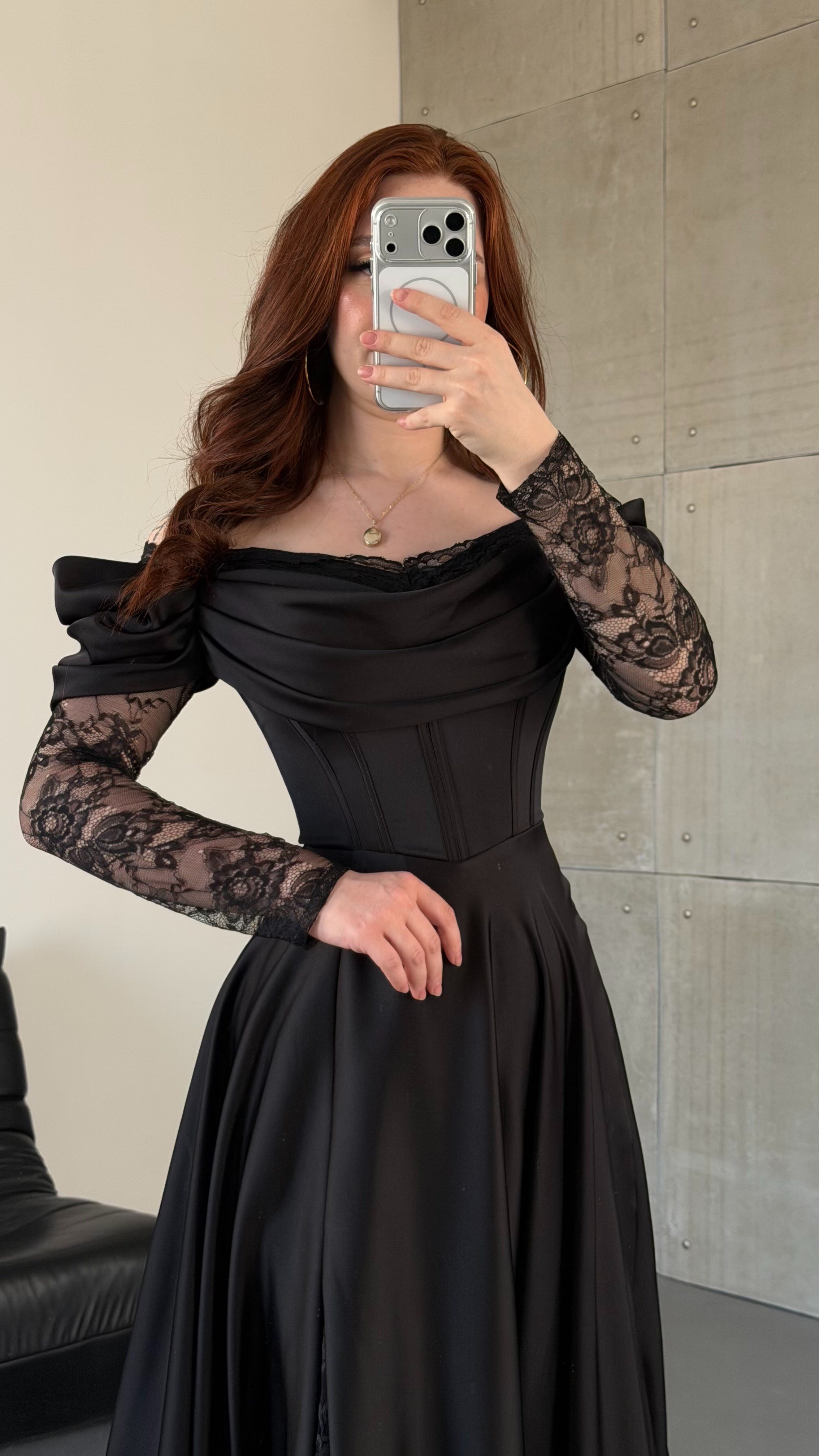 Royal Dantel Detaylı Siyah  Abiye 