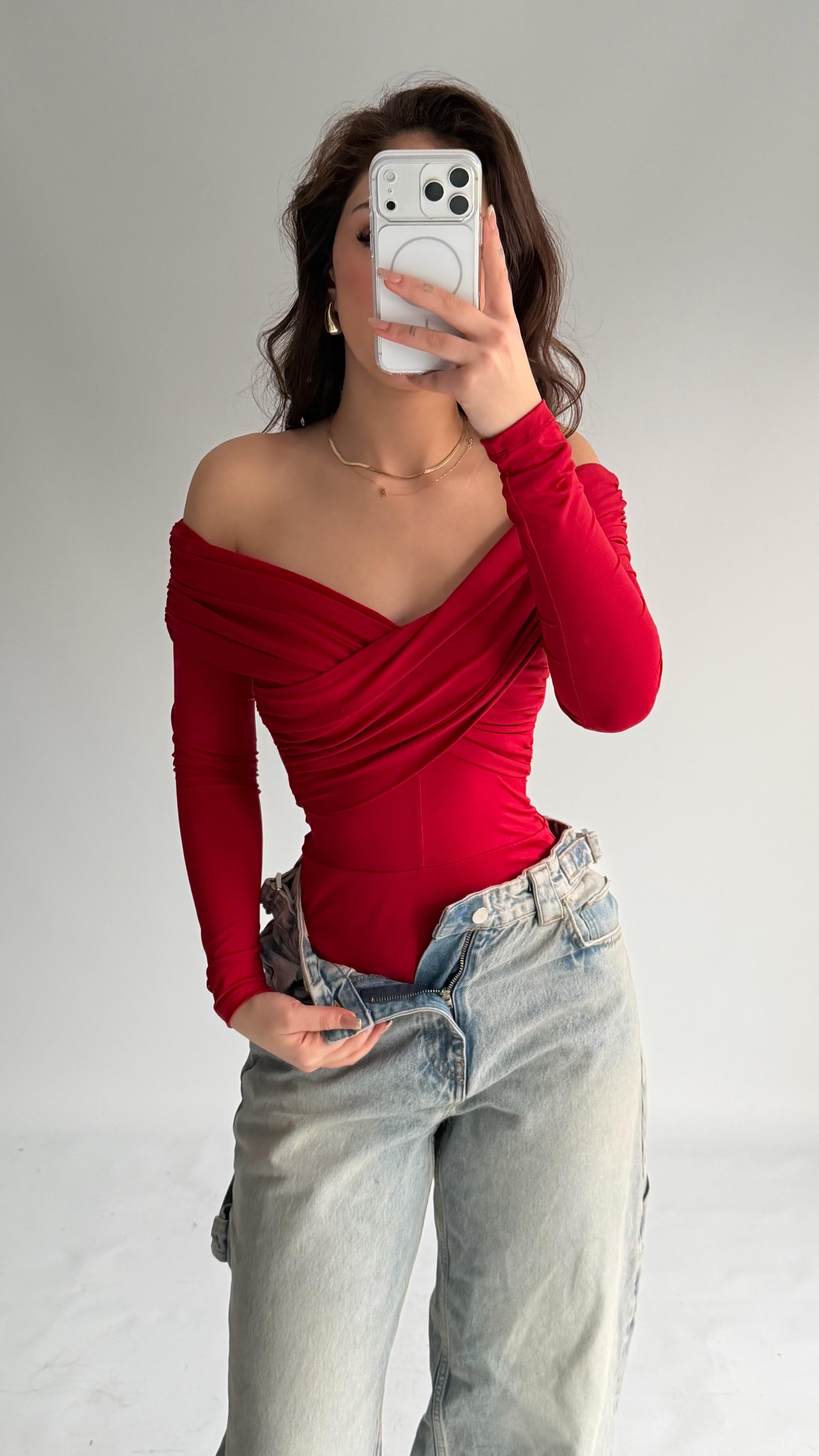 Şahika Çapraz Madonna Bodysuit Kırmızı
