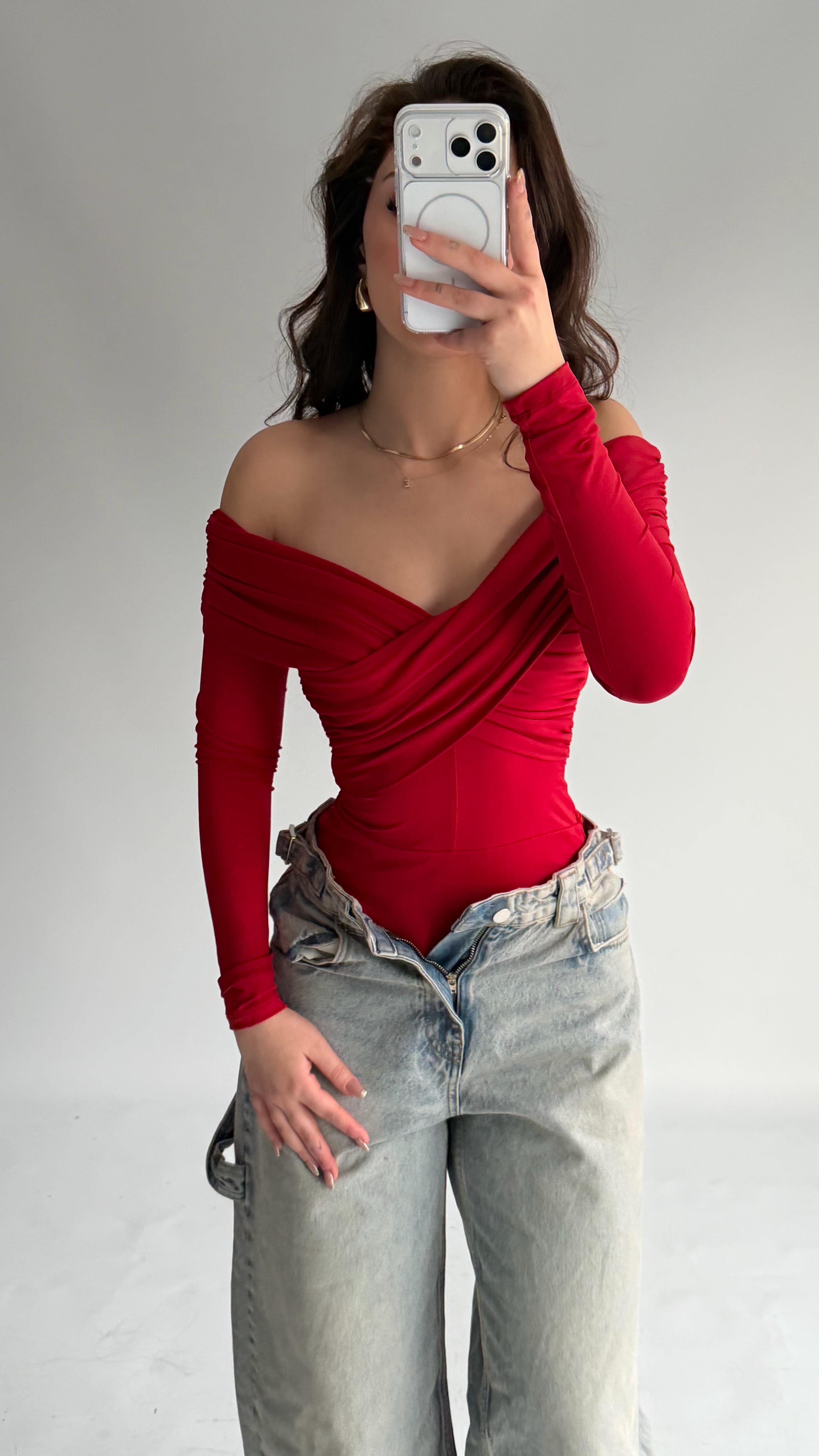 Şahika Çapraz Madonna Bodysuit Kırmızı
