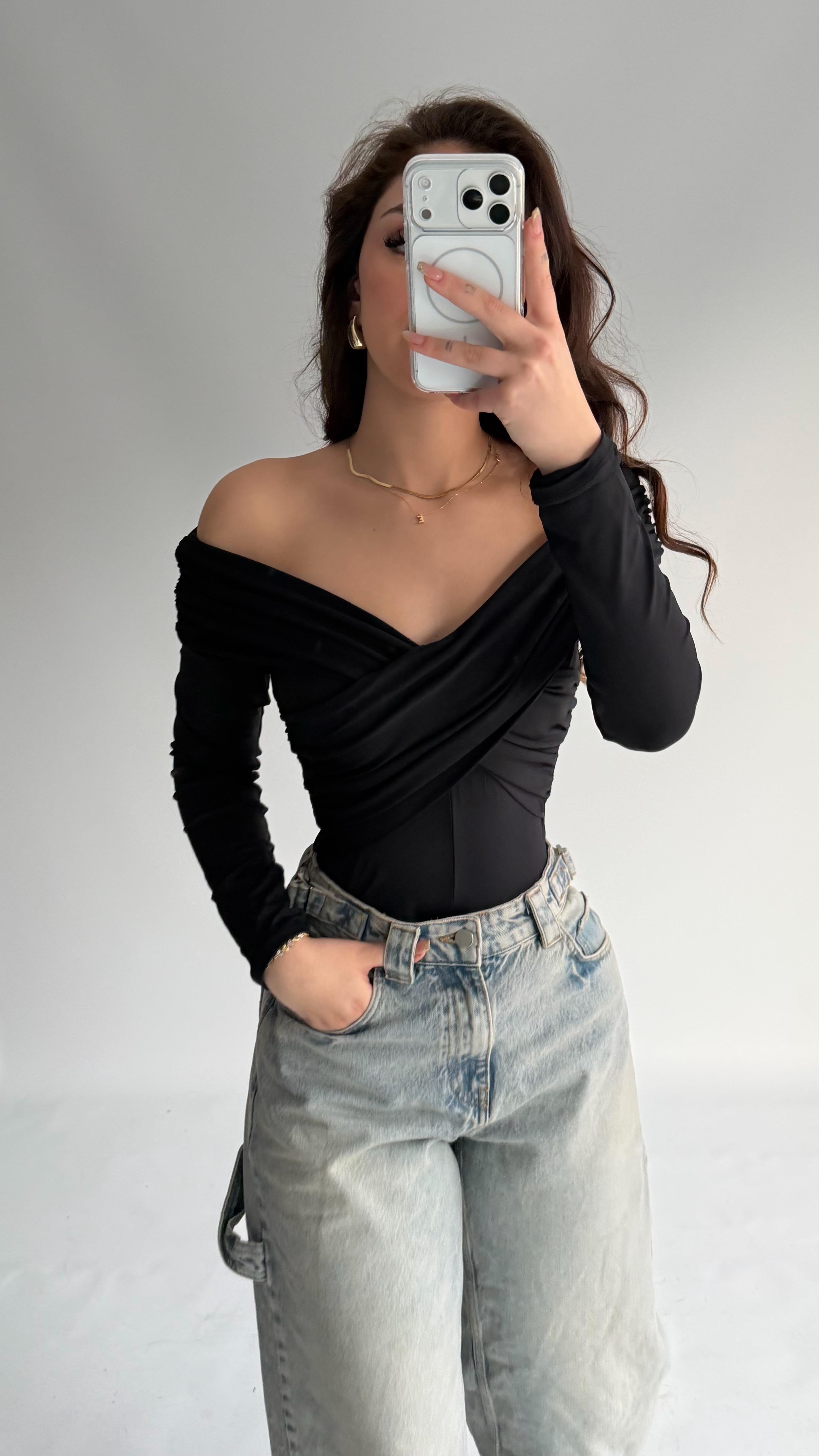 Şahika Çapraz Madonna Bodysuit Siyah