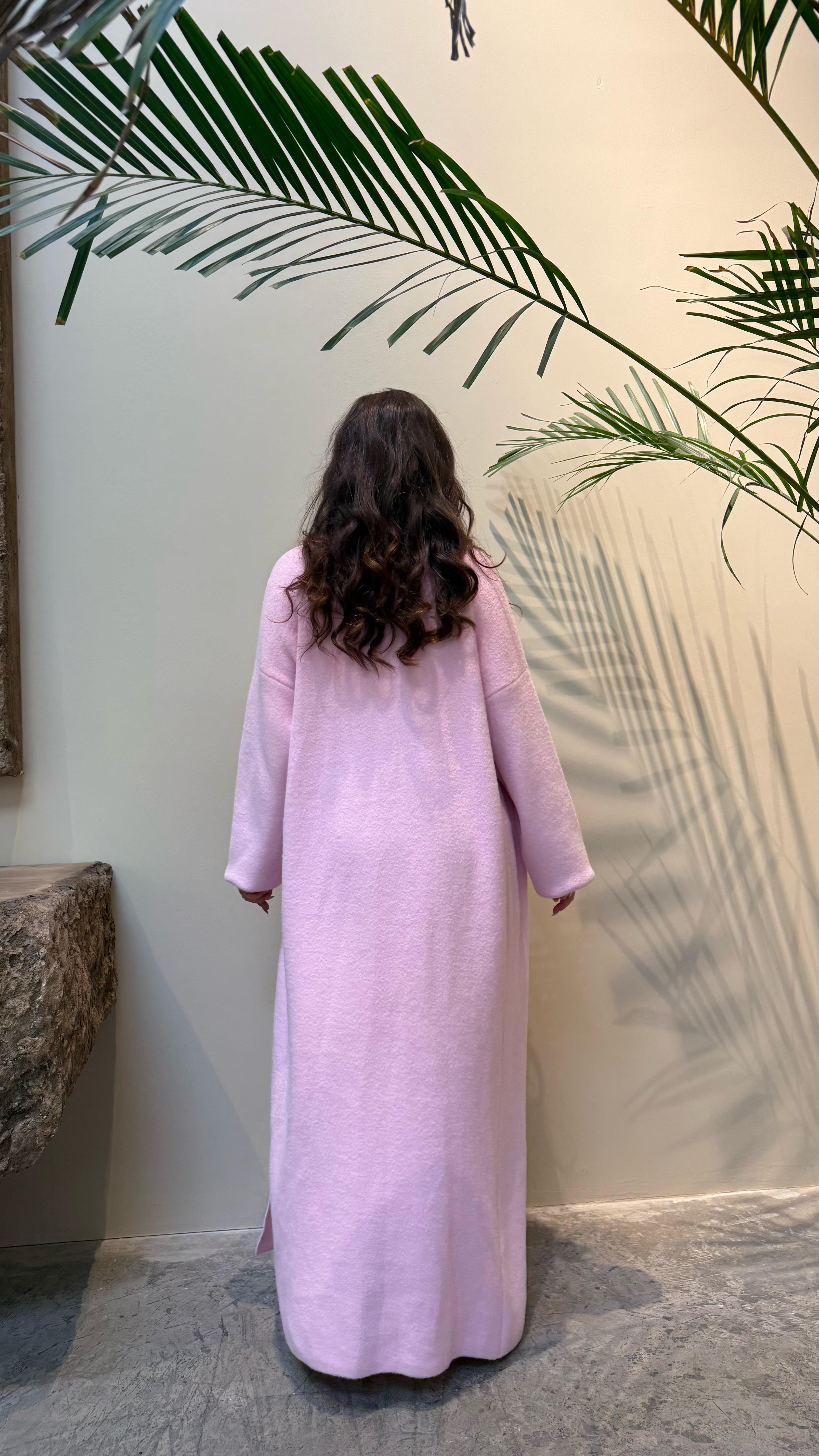 Sakallı Yumuşak Maxi Hırka Pembe