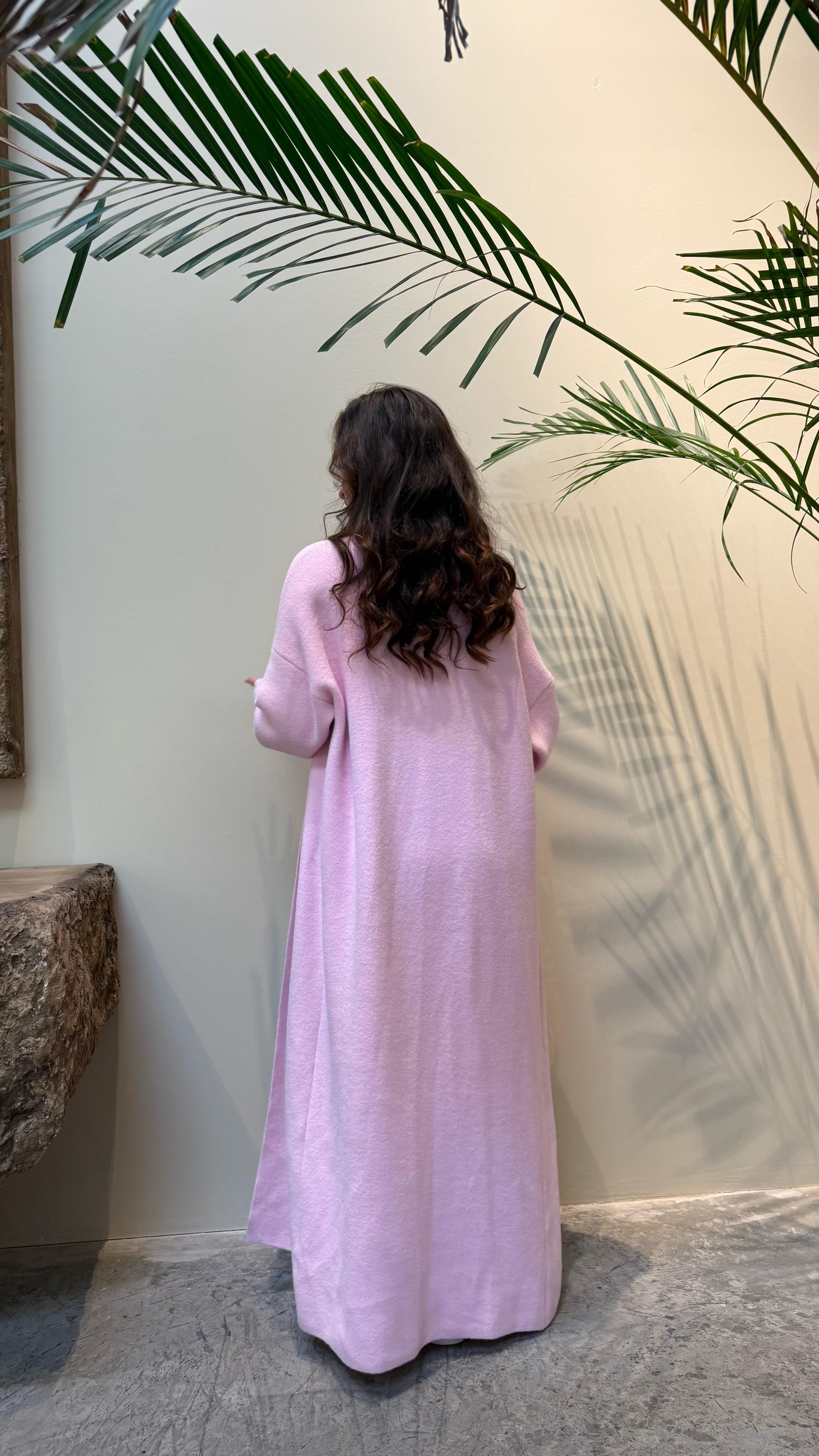 Sakallı Yumuşak Maxi Hırka Pembe