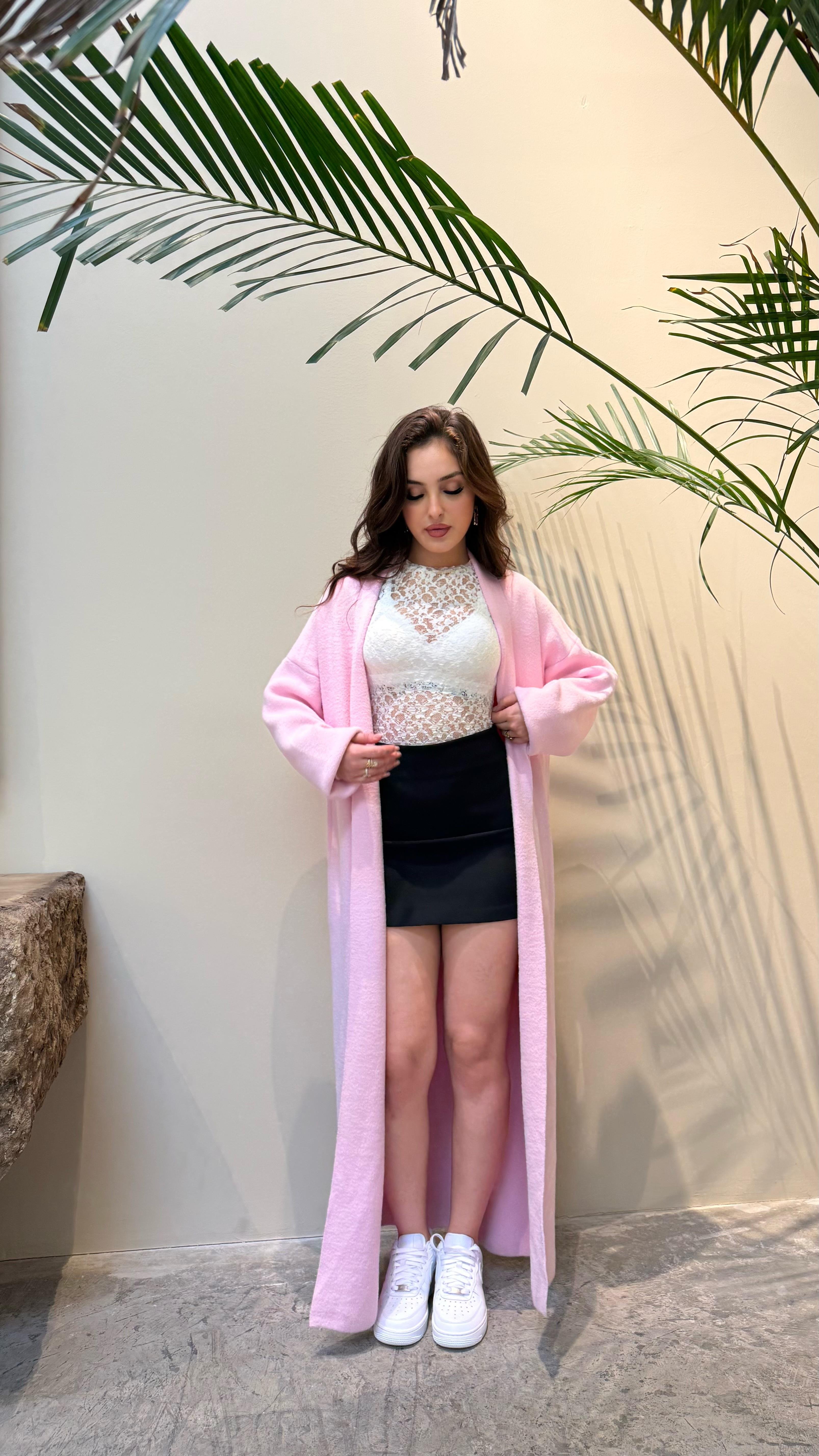 Sakallı Yumuşak Maxi Hırka Pembe