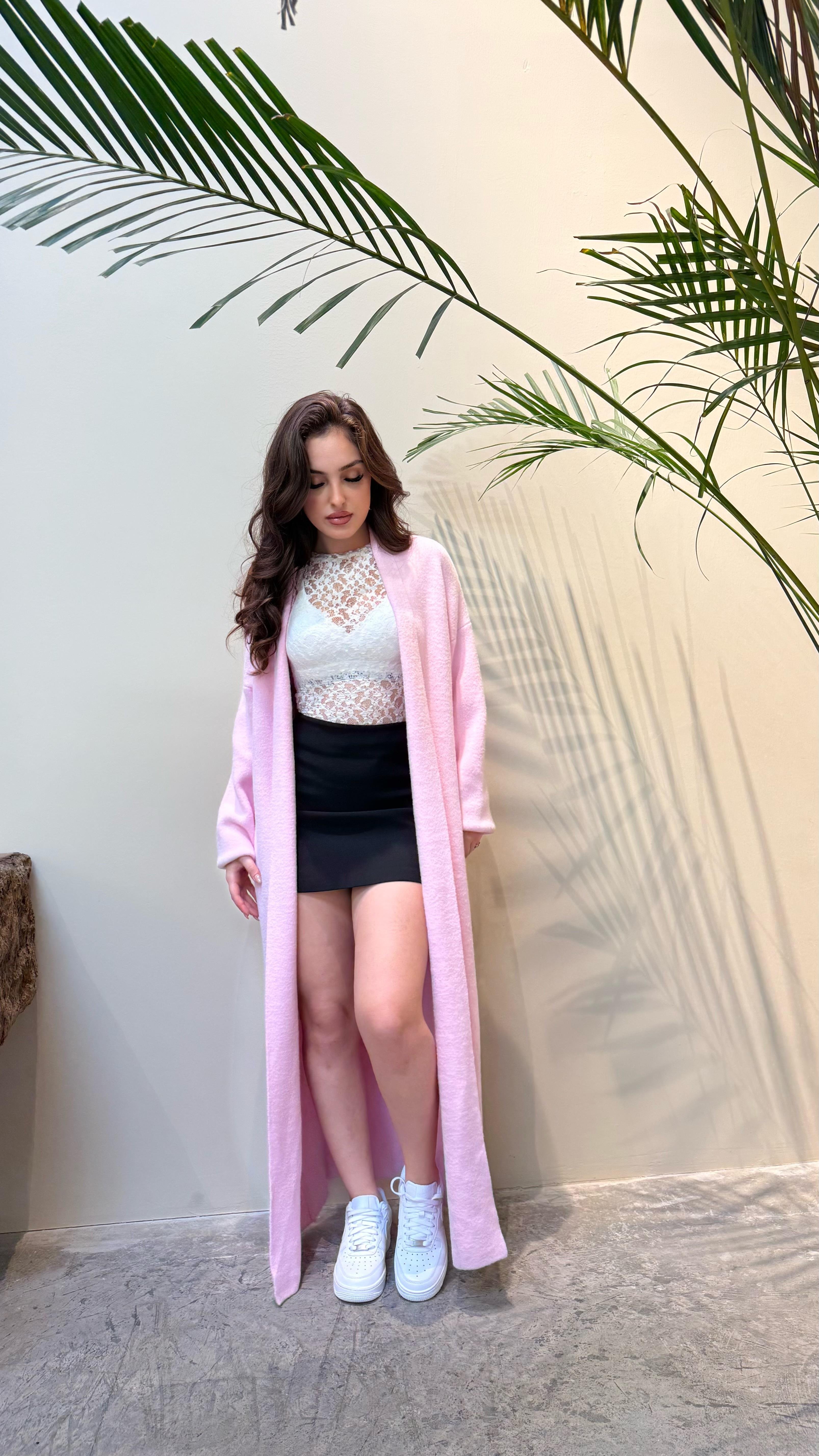 Sakallı Yumuşak Maxi Hırka Pembe