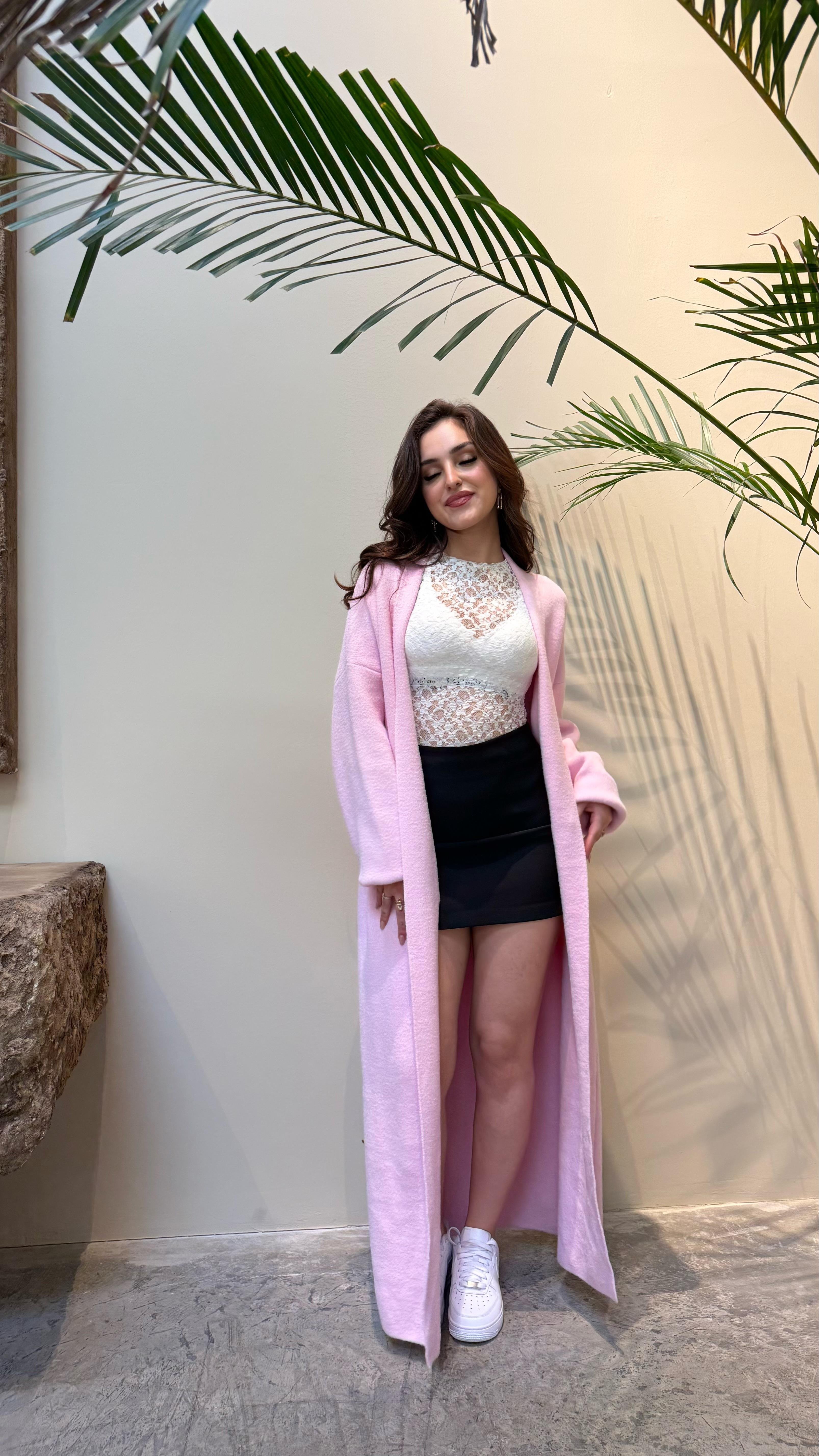 Sakallı Yumuşak Maxi Hırka Pembe