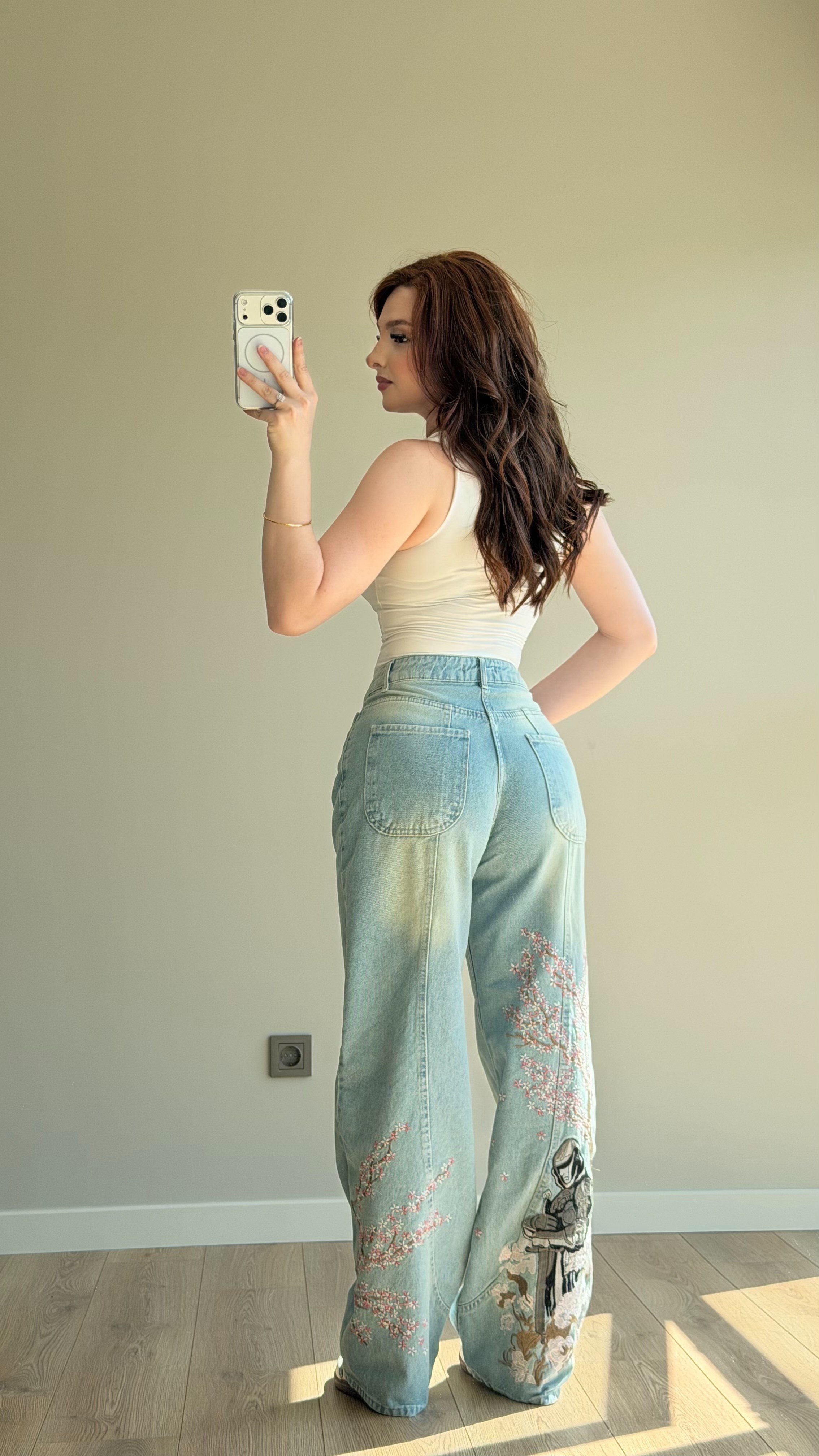 Sakura Nakış Mavi Pantolon