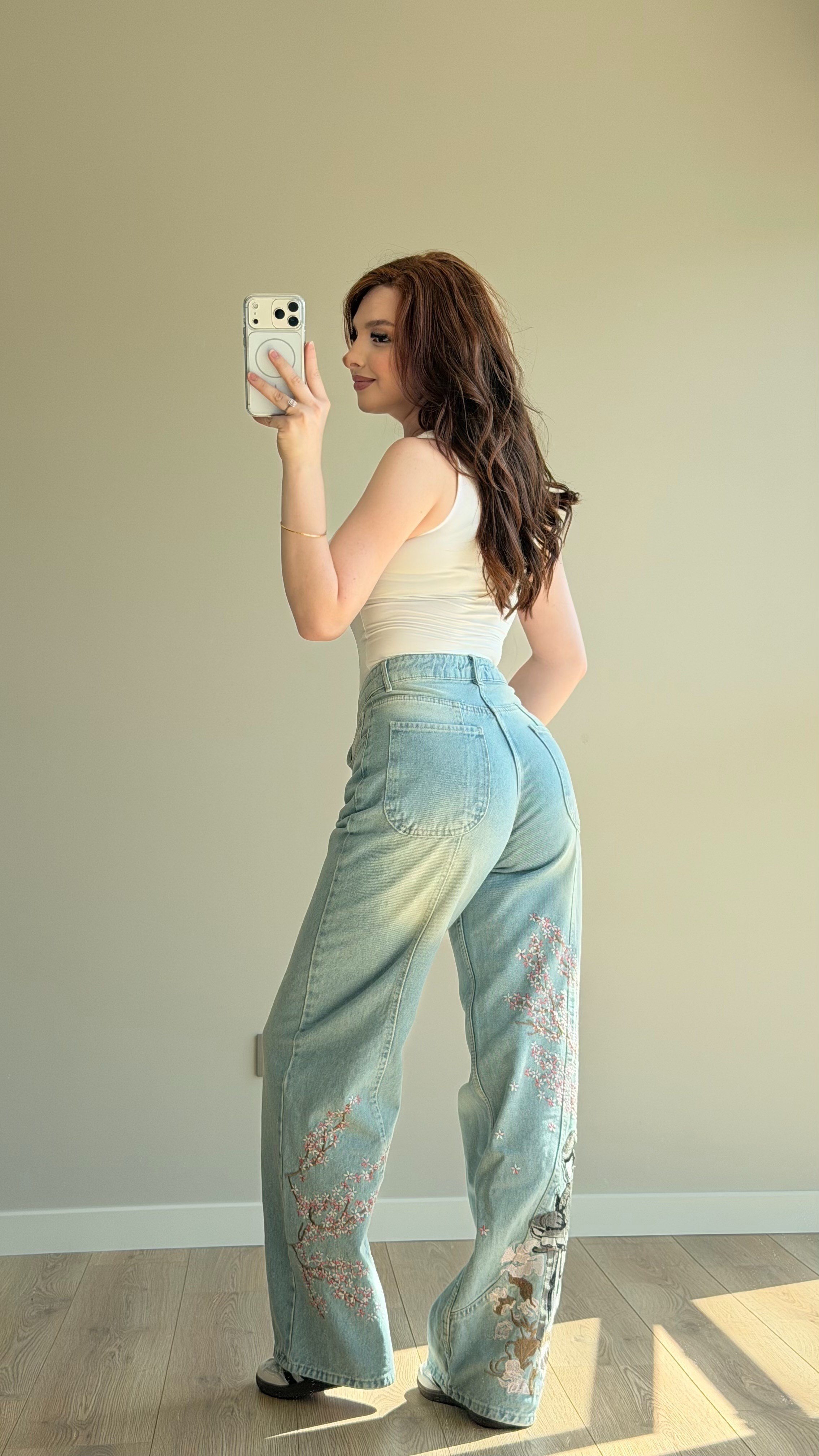 Sakura Nakış Mavi Pantolon