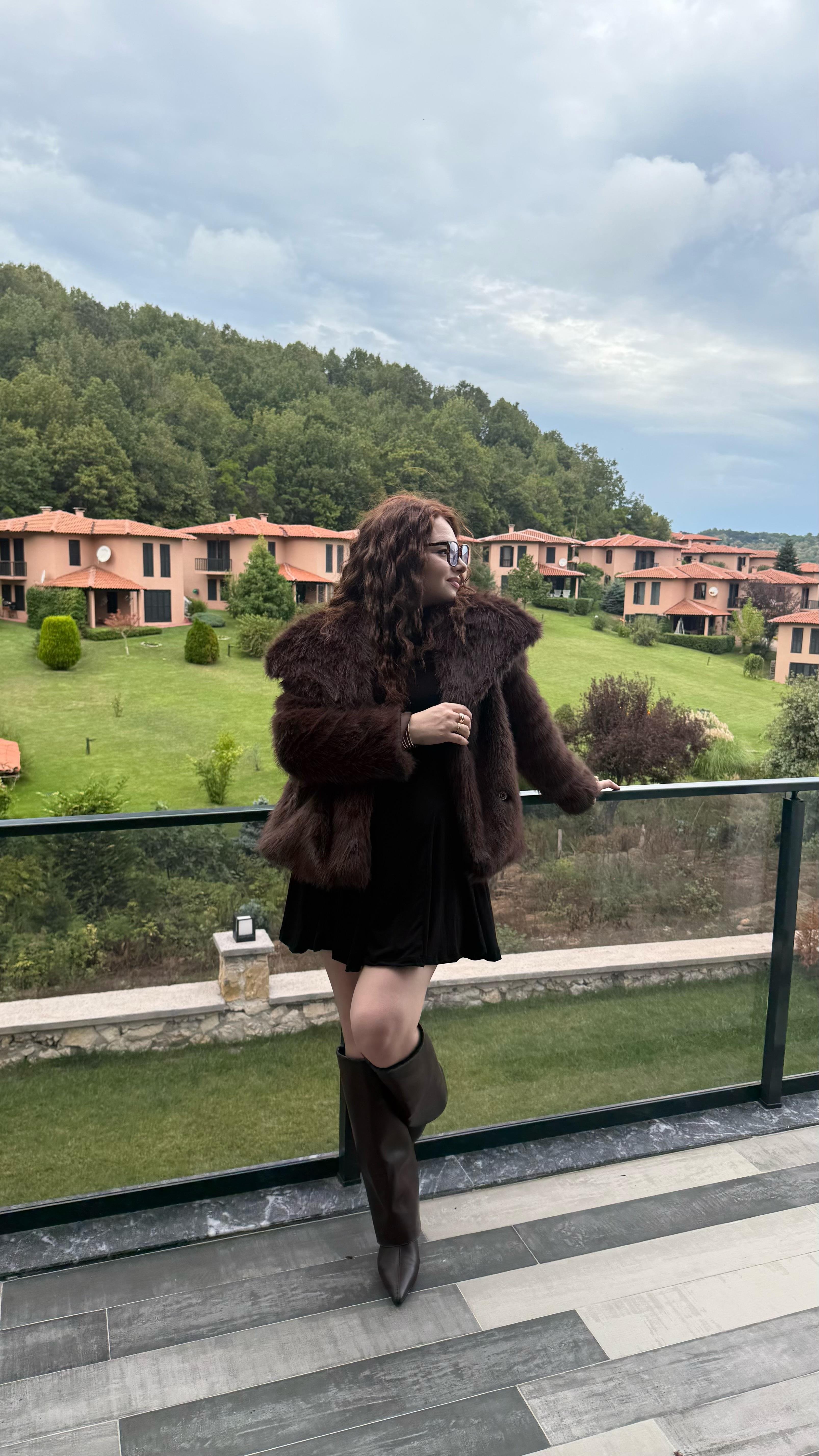 Şal Yaka Oversize Kürk Acı Kahverengi