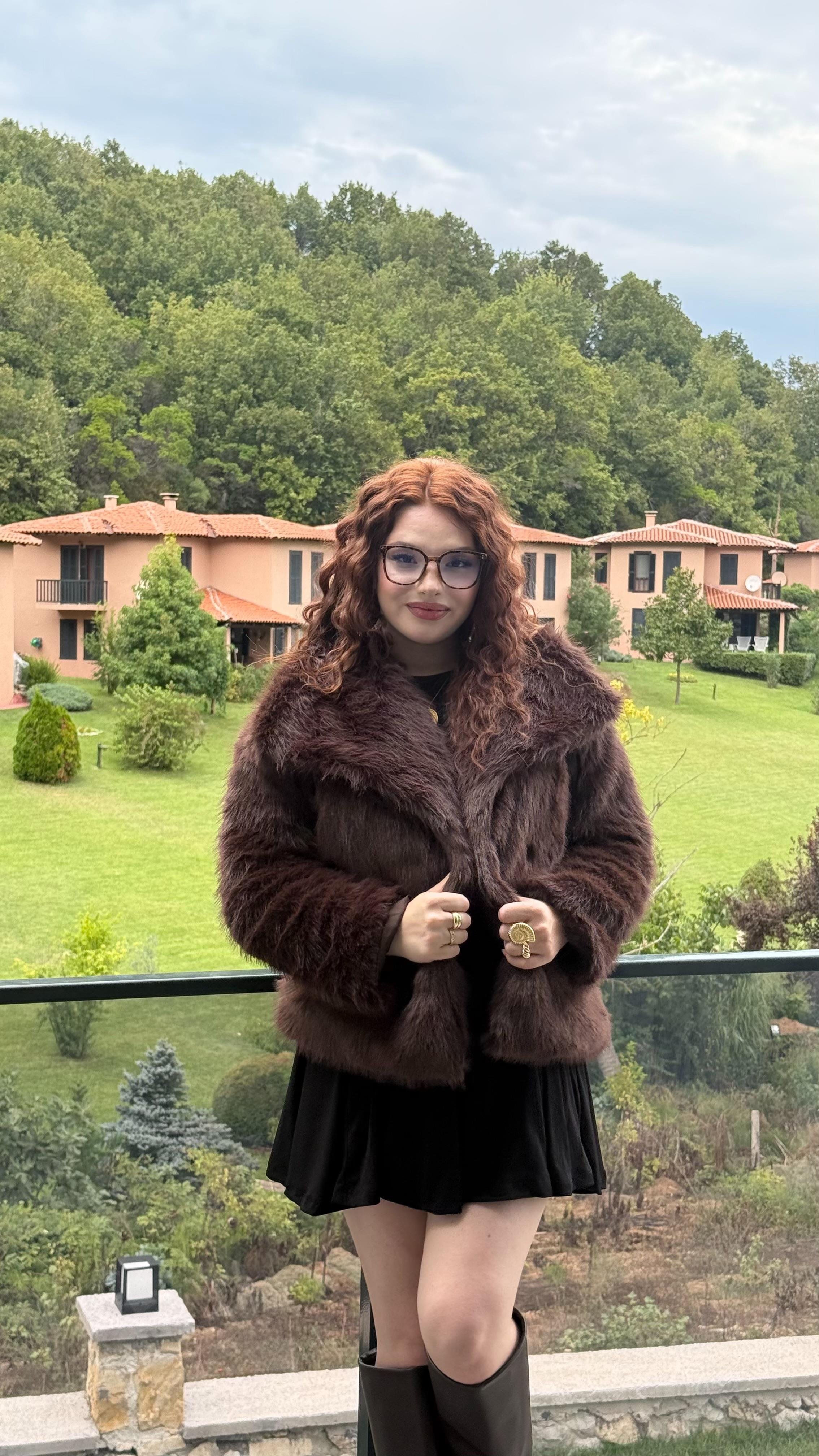 Şal Yaka Oversize Kürk Acı Kahverengi