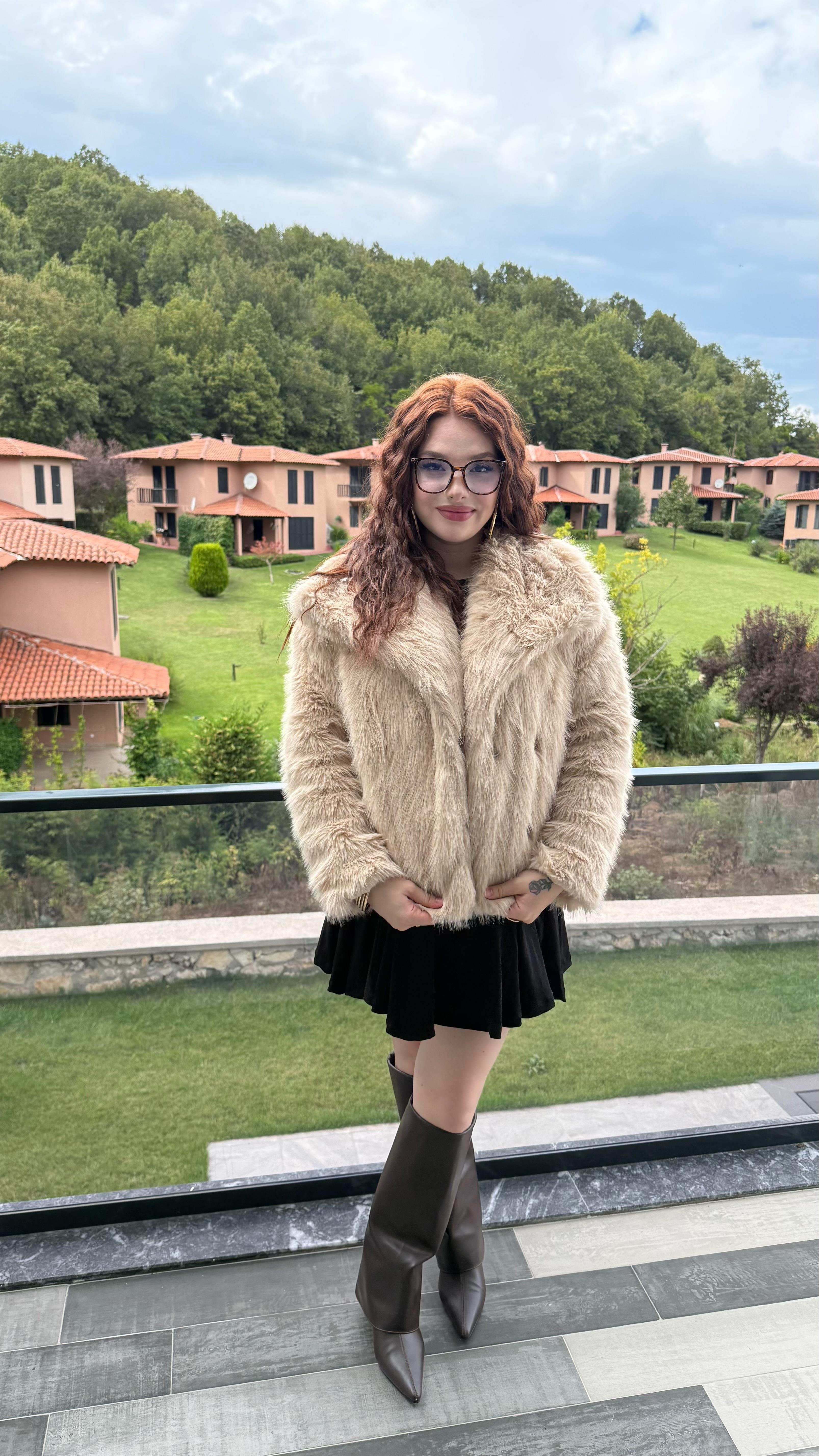 Şal Yaka Oversize Kürk Bej