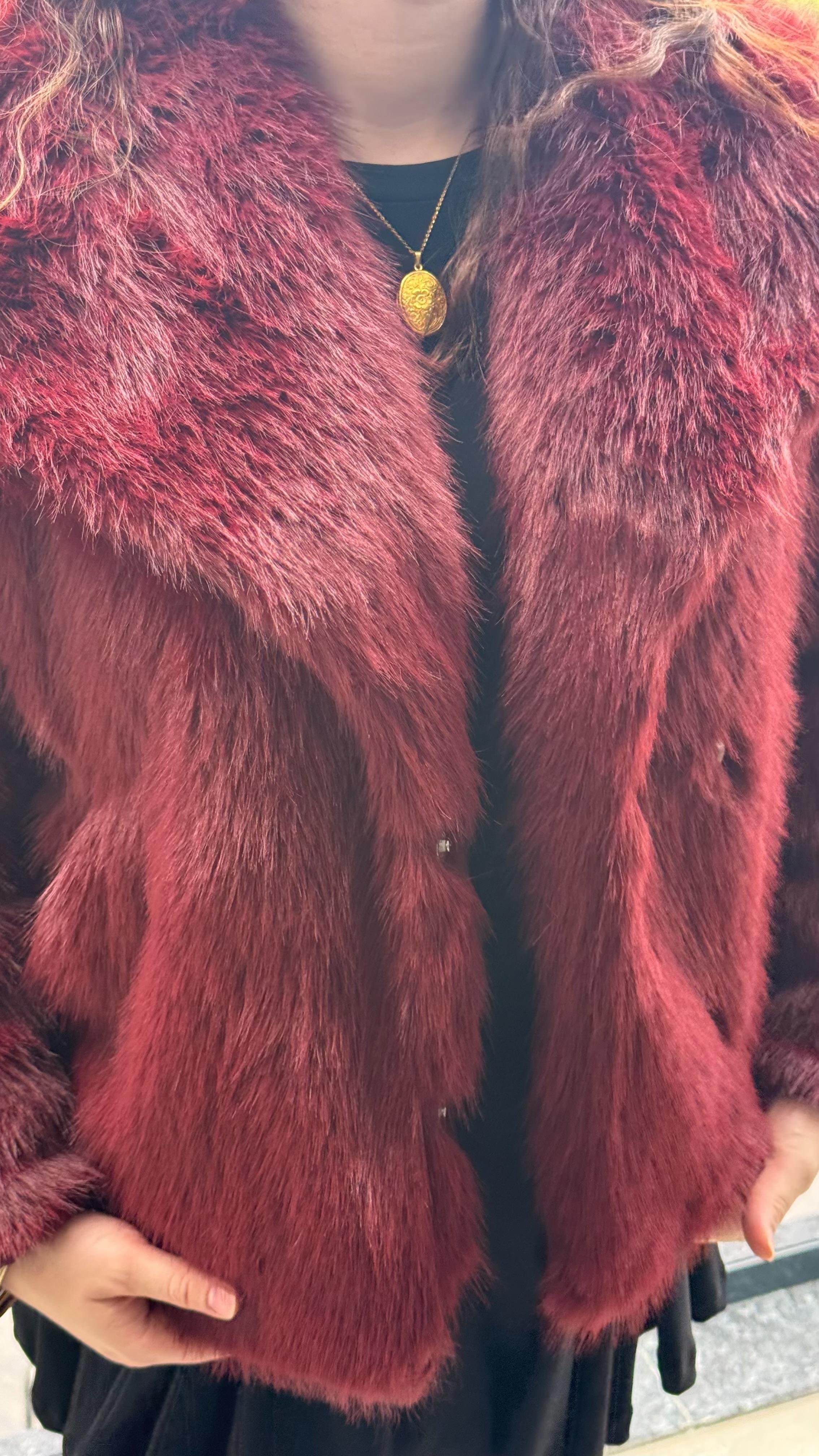 Şal Yaka Oversize Kürk Bordo