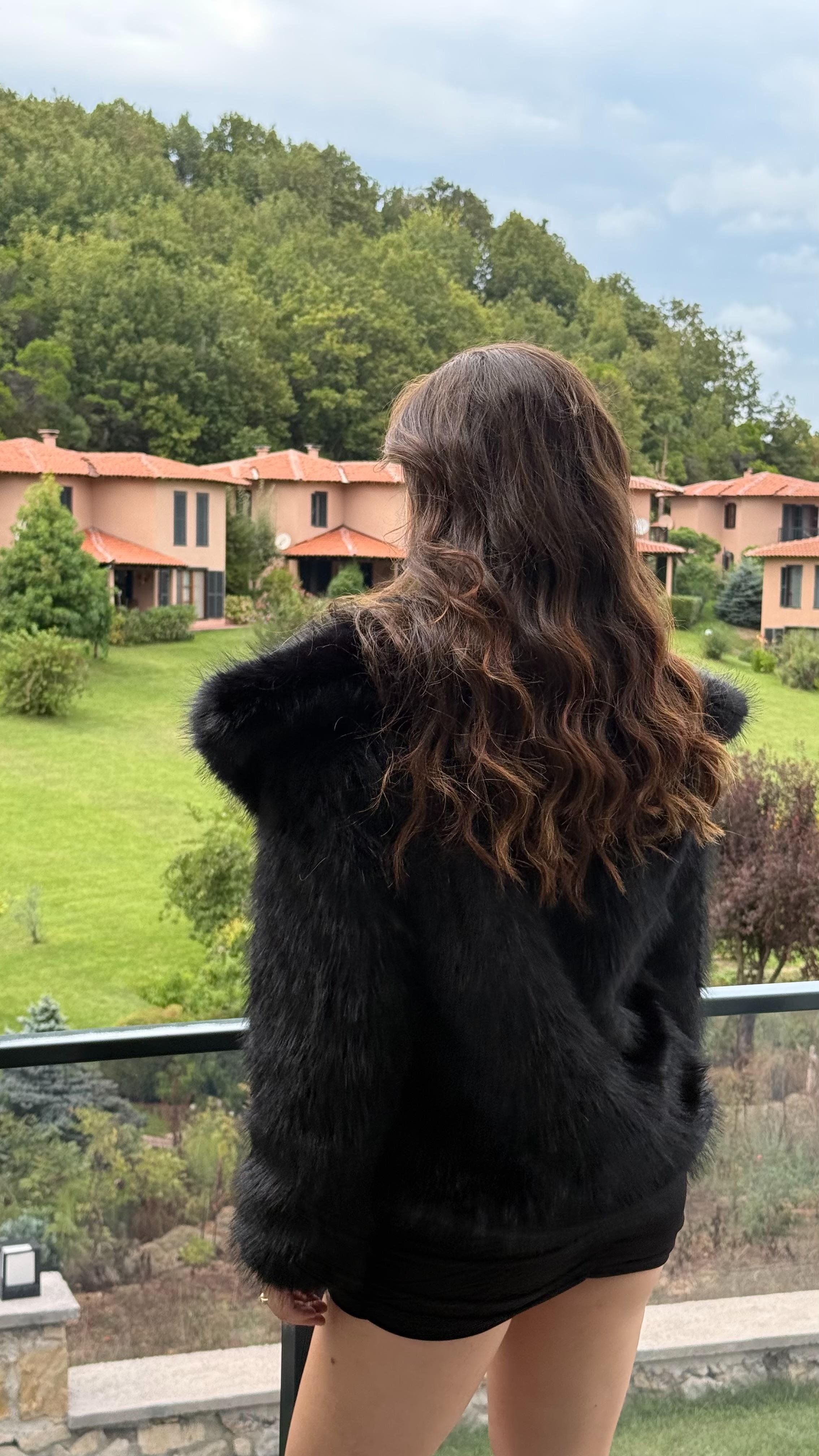 Şal Yaka Oversize Kürk Siyah