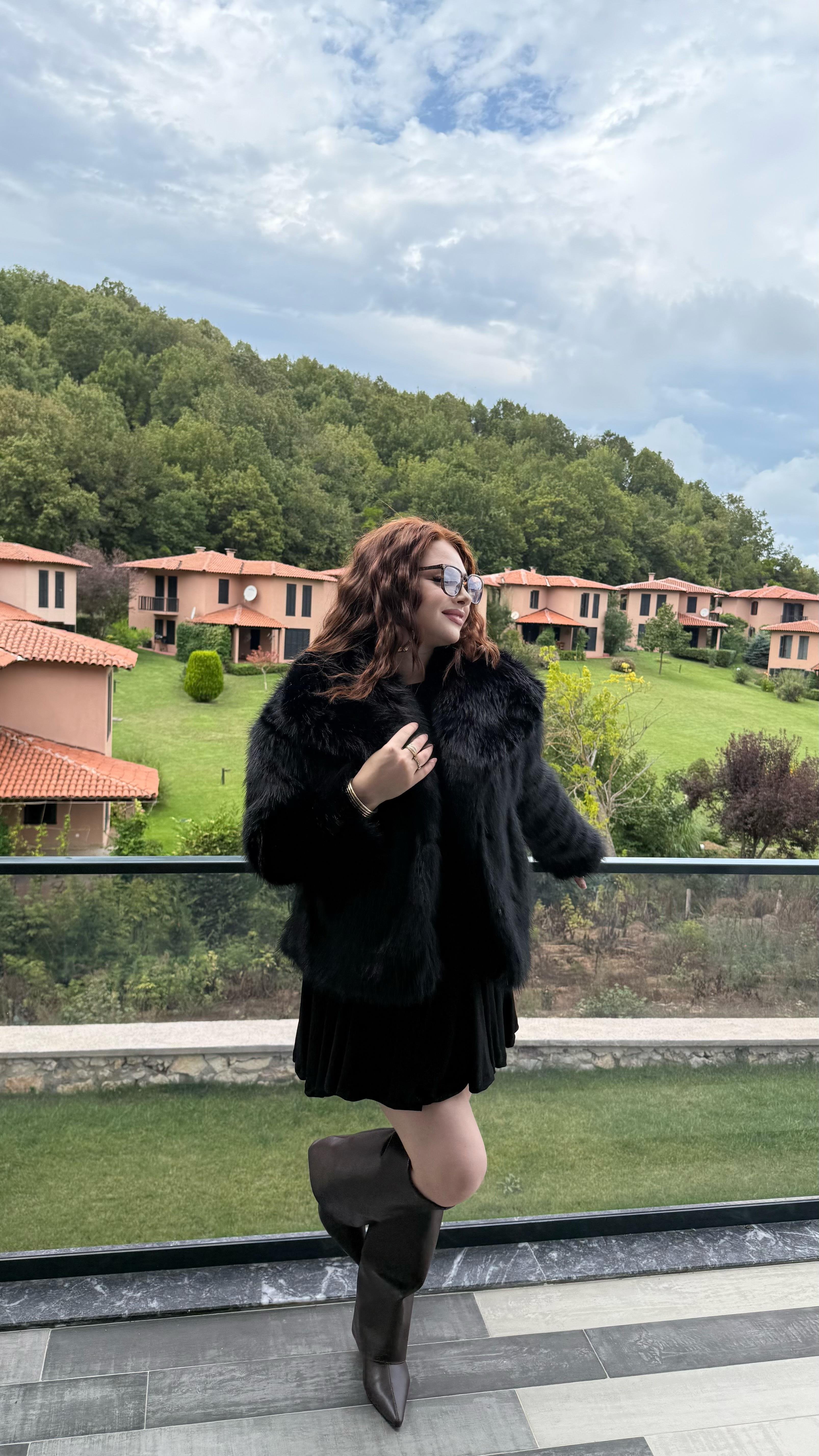 Şal Yaka Oversize Kürk Siyah