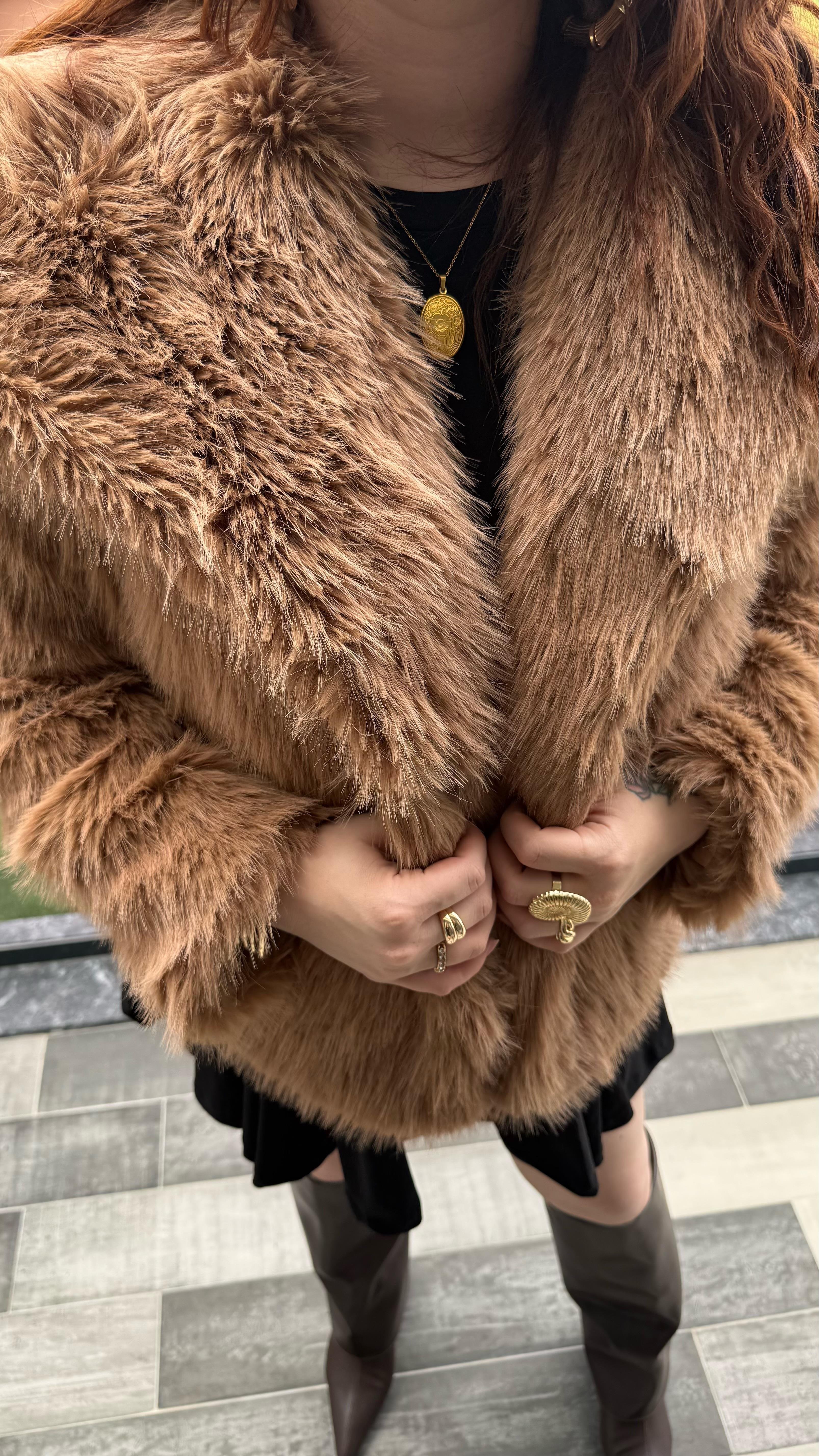 Şal Yaka Oversize Kürk Sütlü Kahverengi