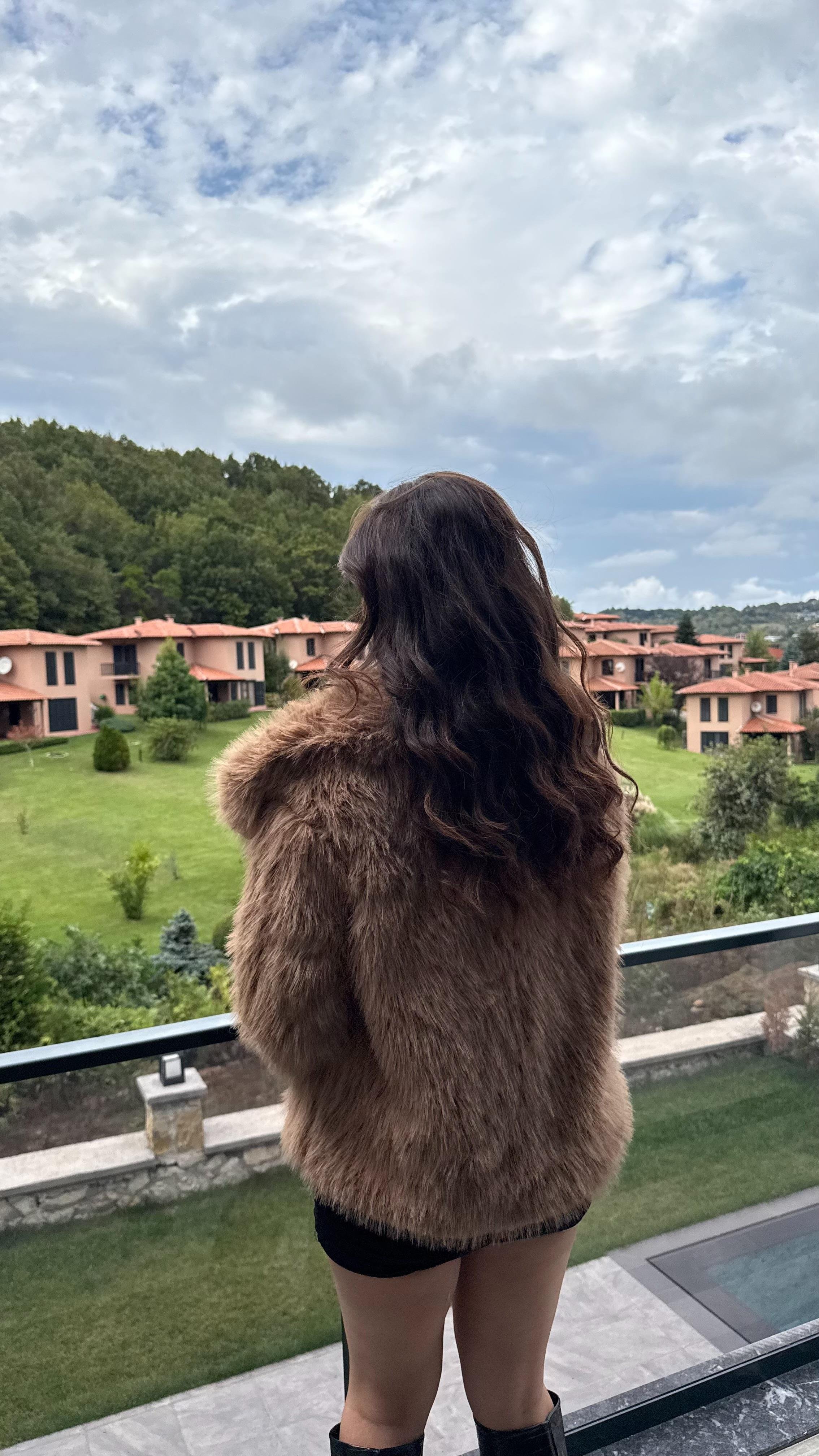 Şal Yaka Oversize Kürk Sütlü Kahverengi