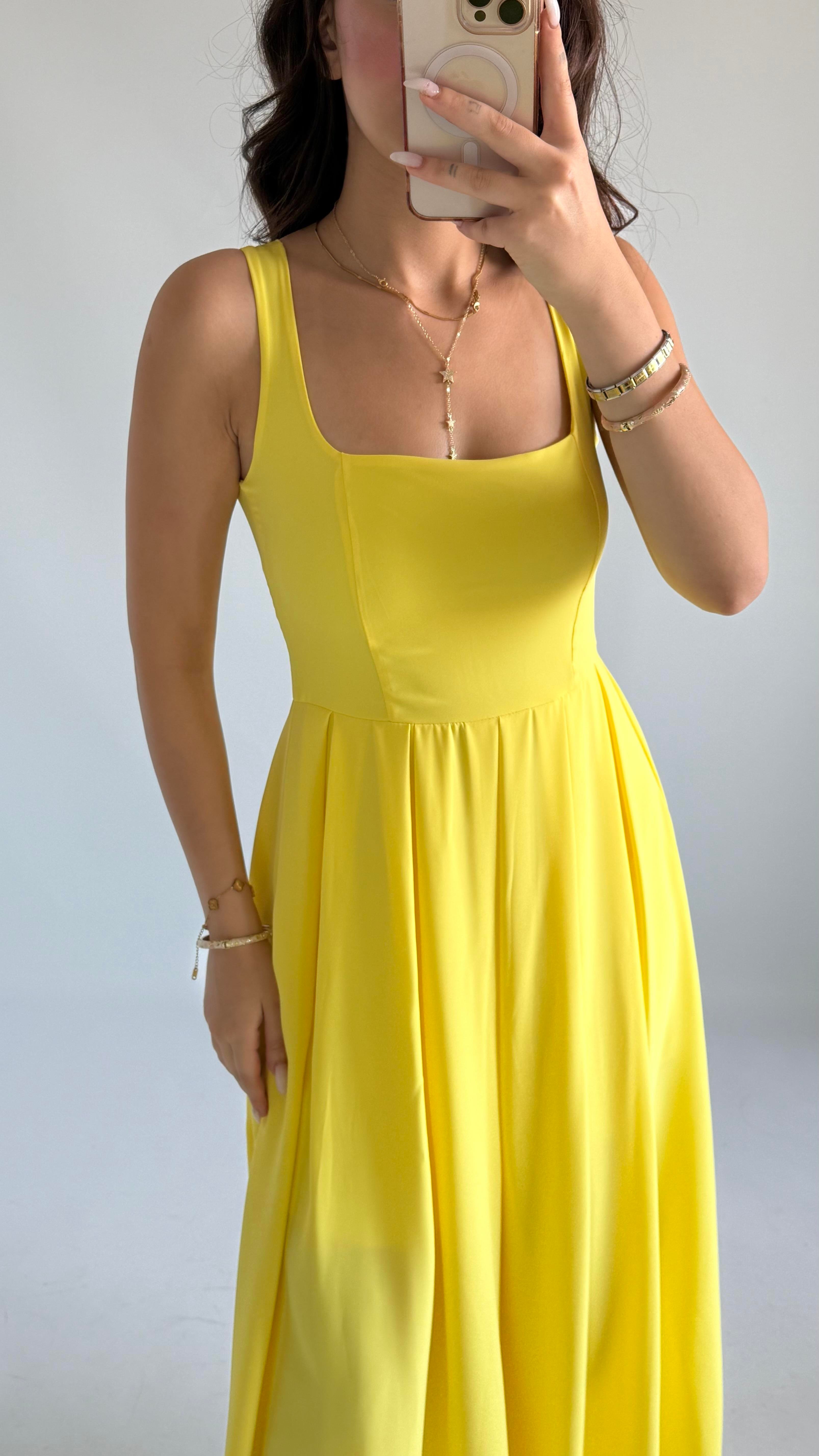 Samira Kare Yaka Elbise Sarı