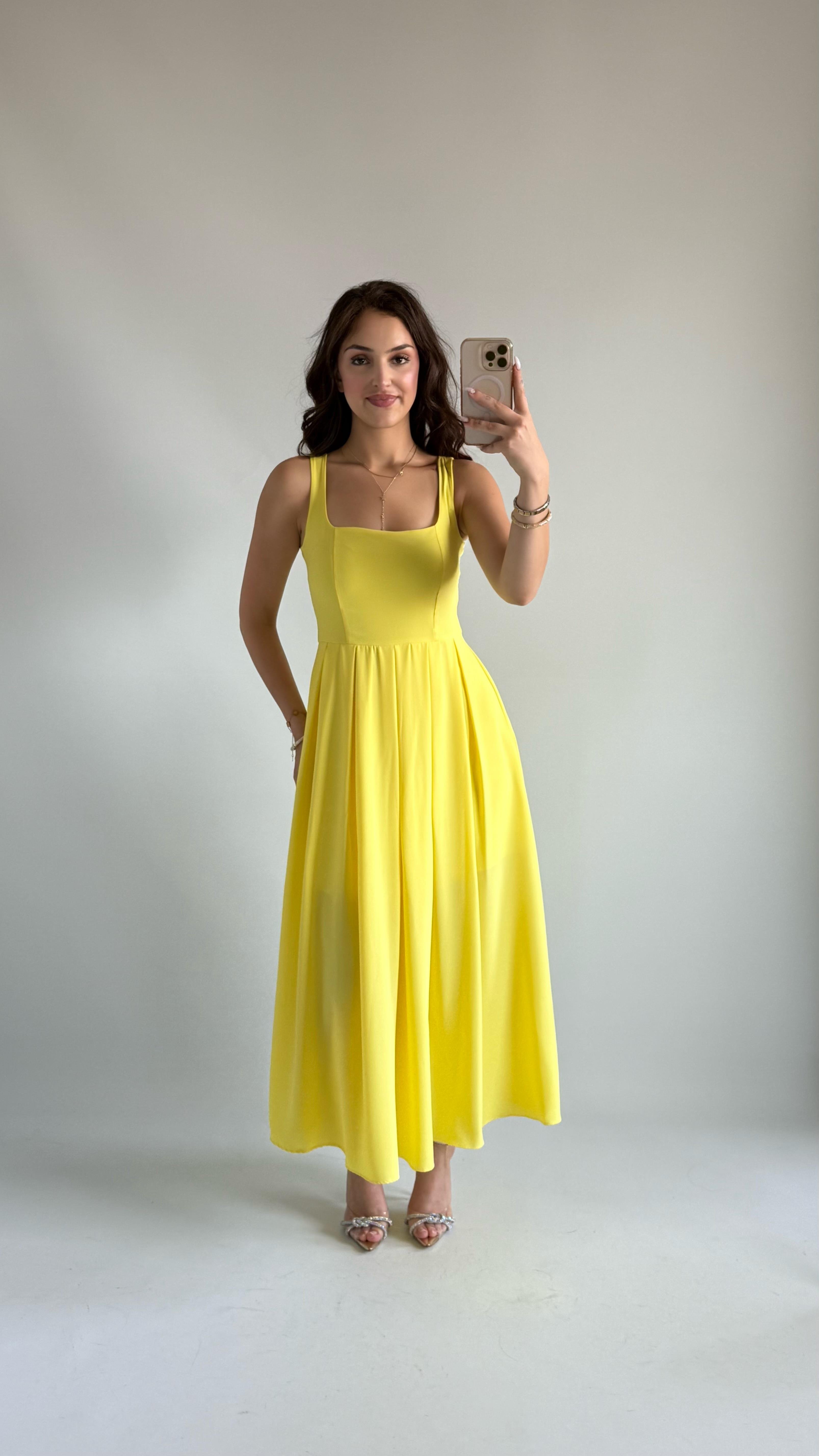 Samira Kare Yaka Elbise Sarı