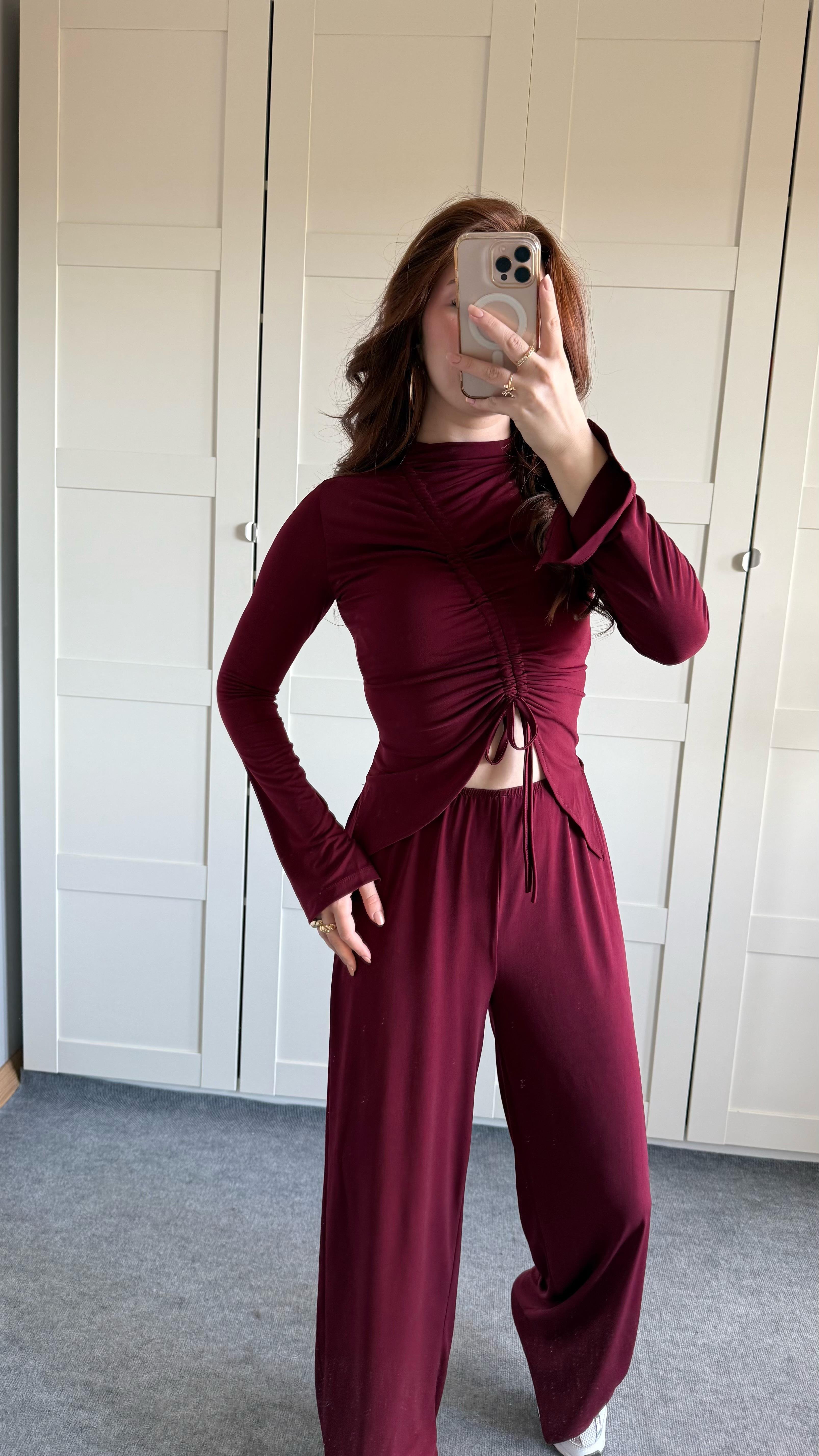 Sandy Büzgülü Takım Bordo