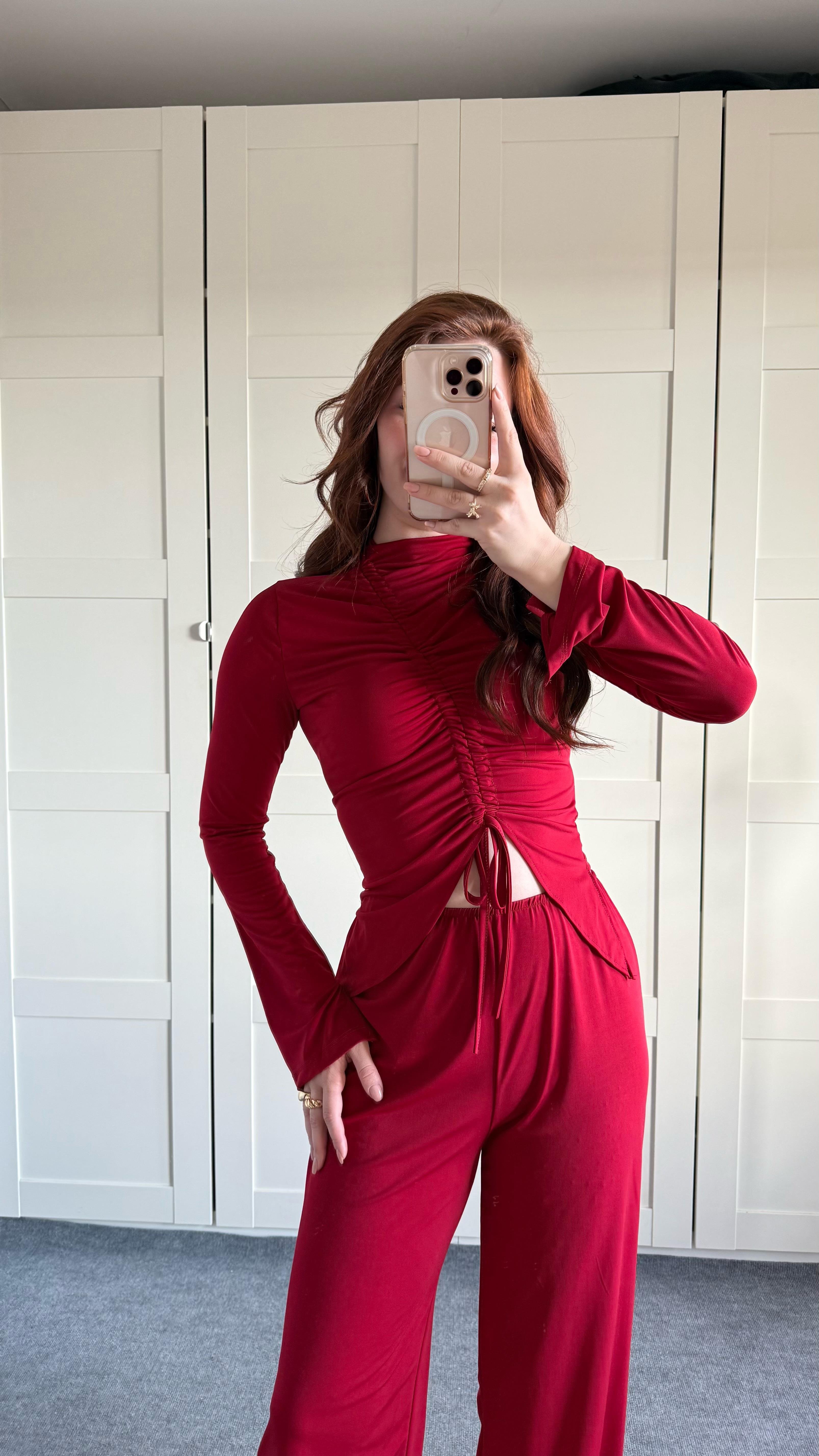 Sandy Büzgülü Takım Kırmızı