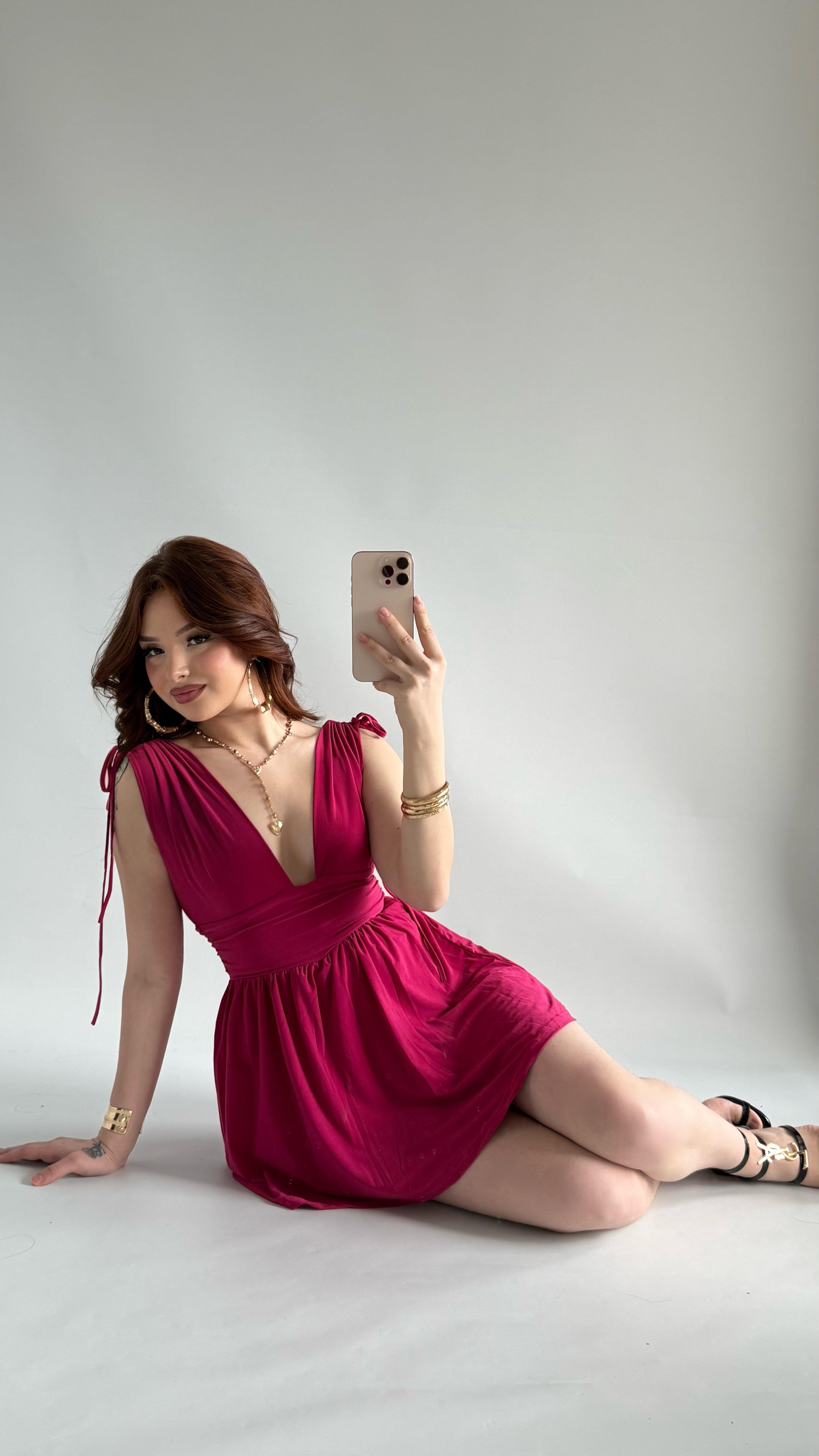 Sandy Dekolte Şortlu Kısa Elbise Pembe