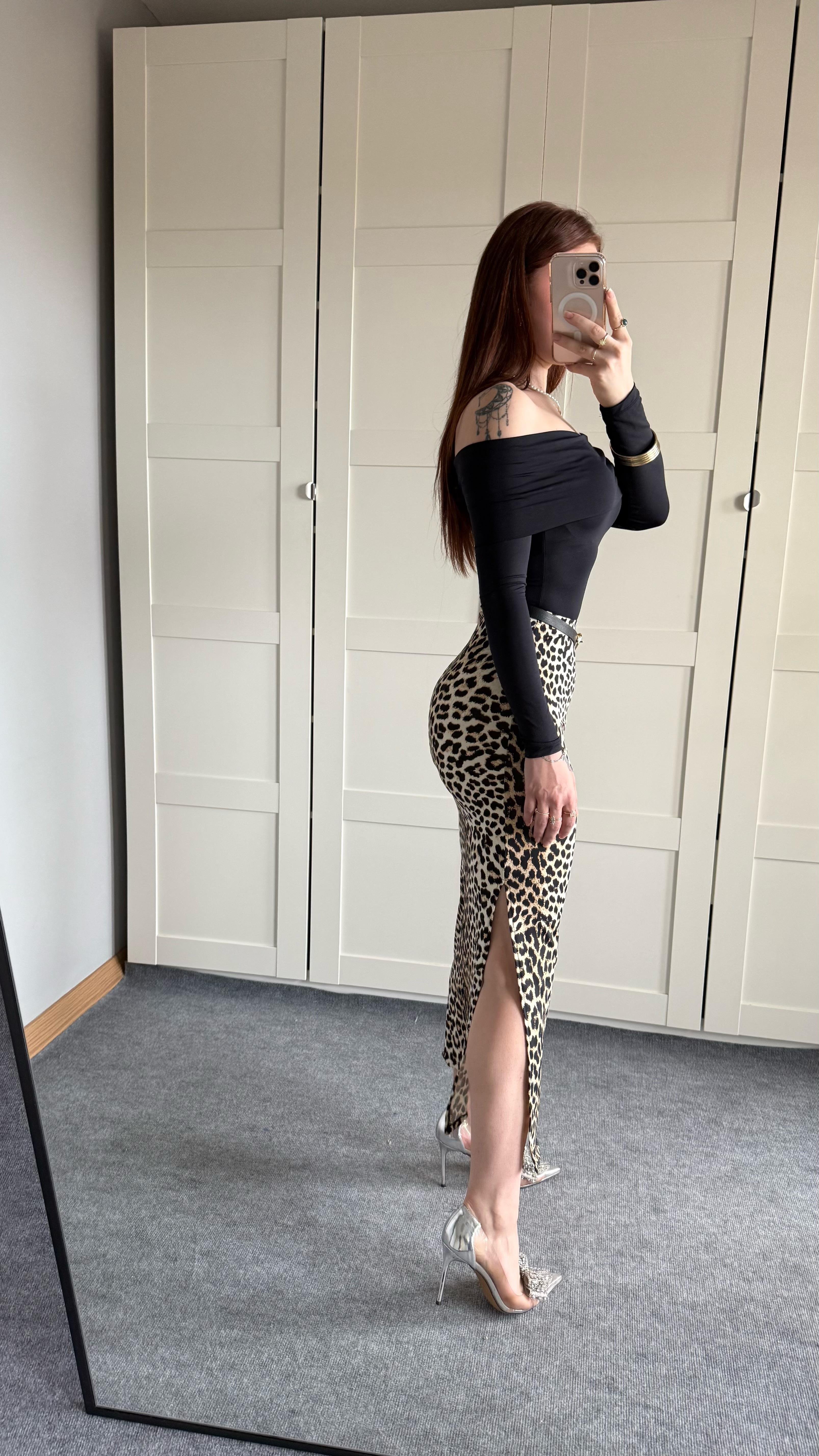 Sandy Kalem Streç Etek Yırtmaçlı Leopar 