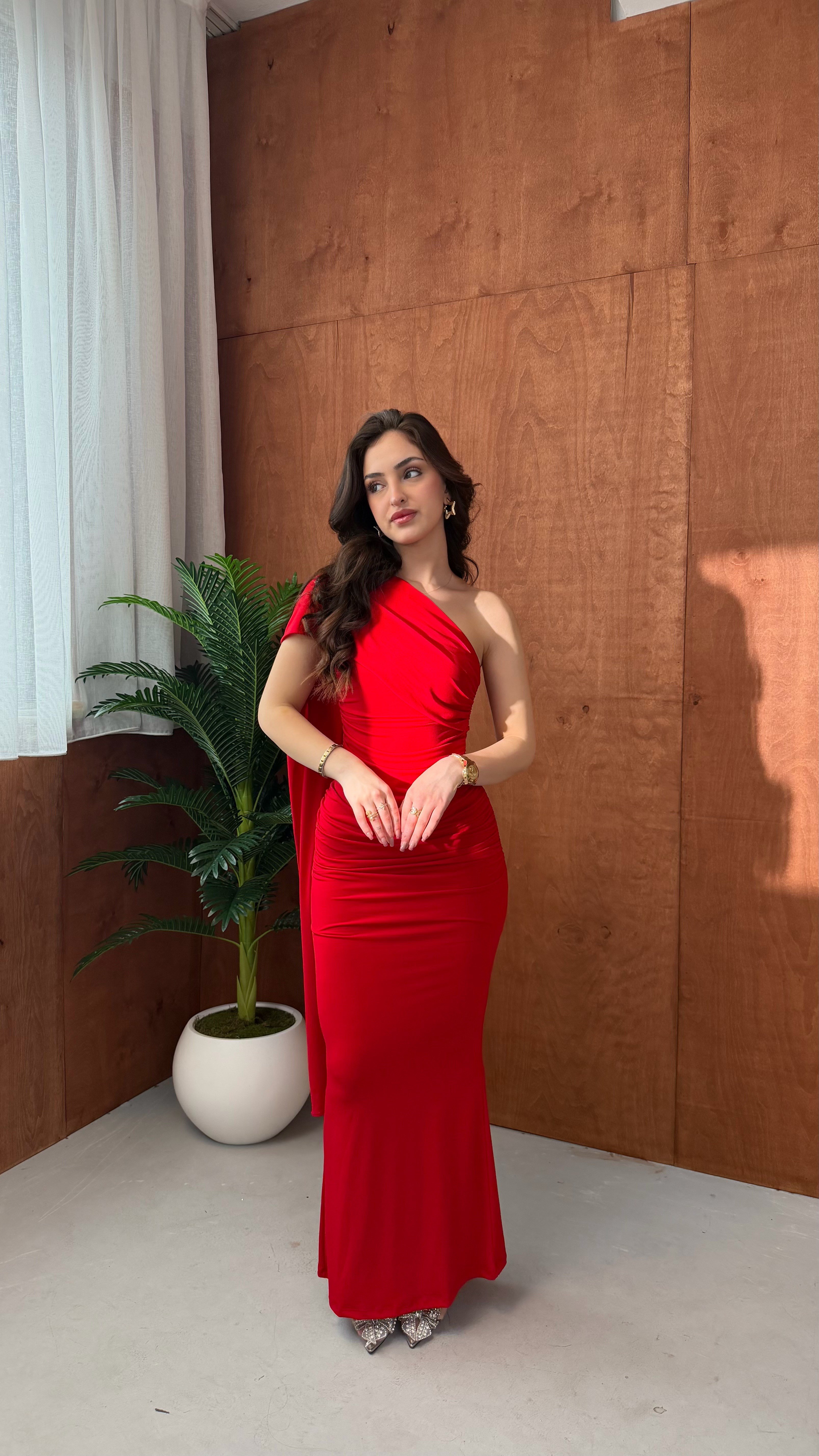 Sandy Şal Detaylı Elbise Kırmızı 