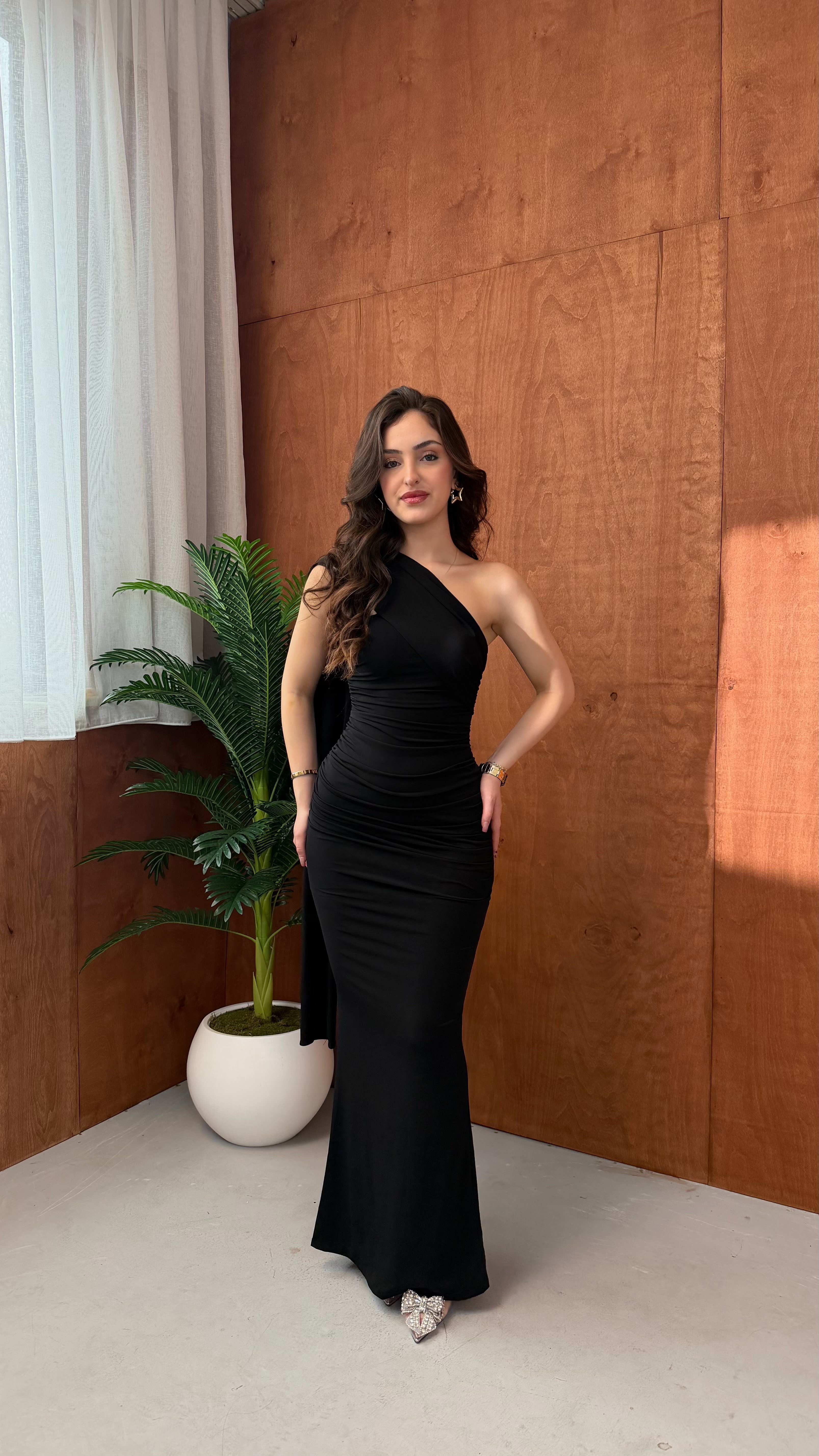 Sandy Şal Detaylı Elbise Siyah