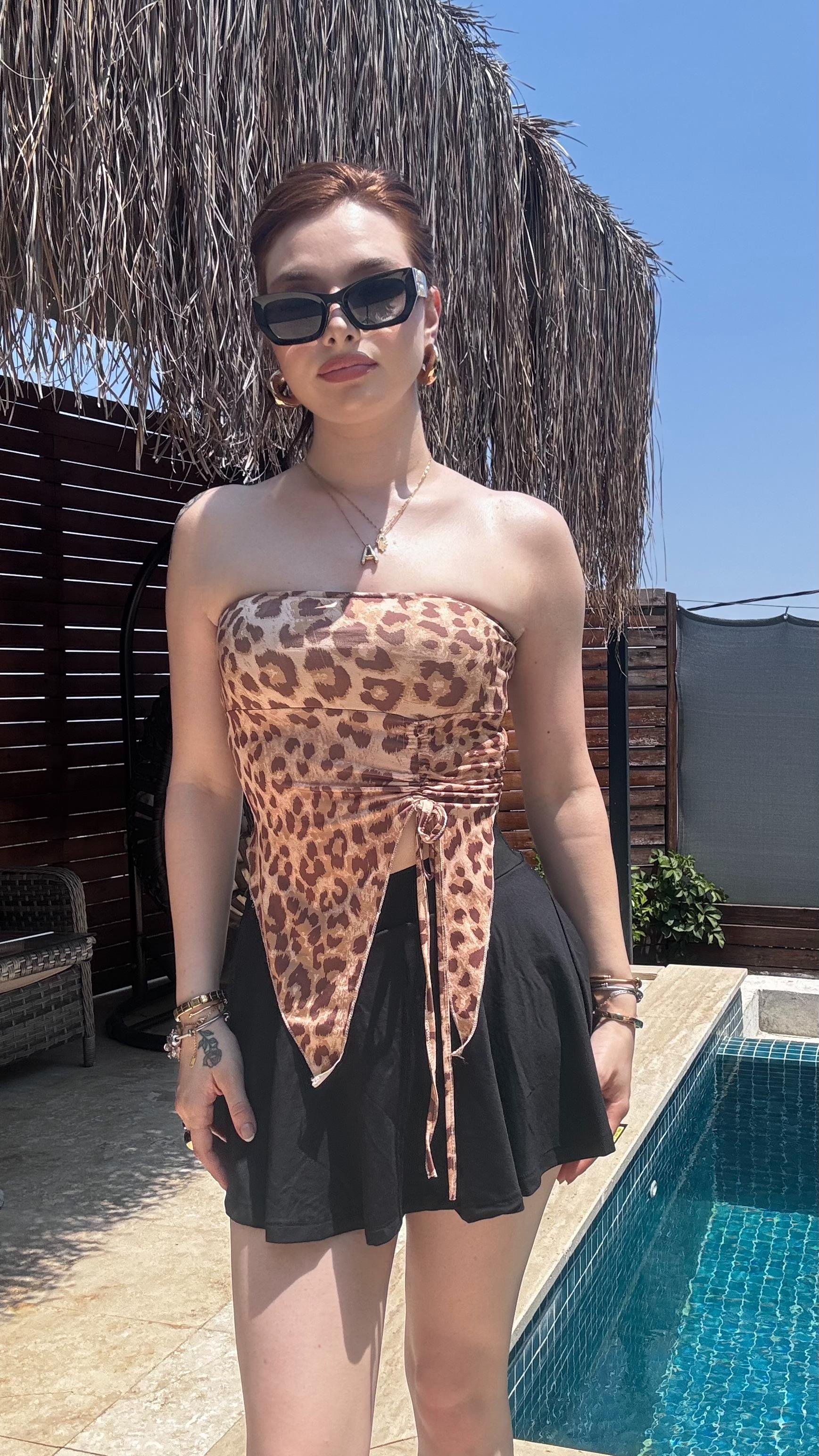 Sandy Straplez Açık Leopar