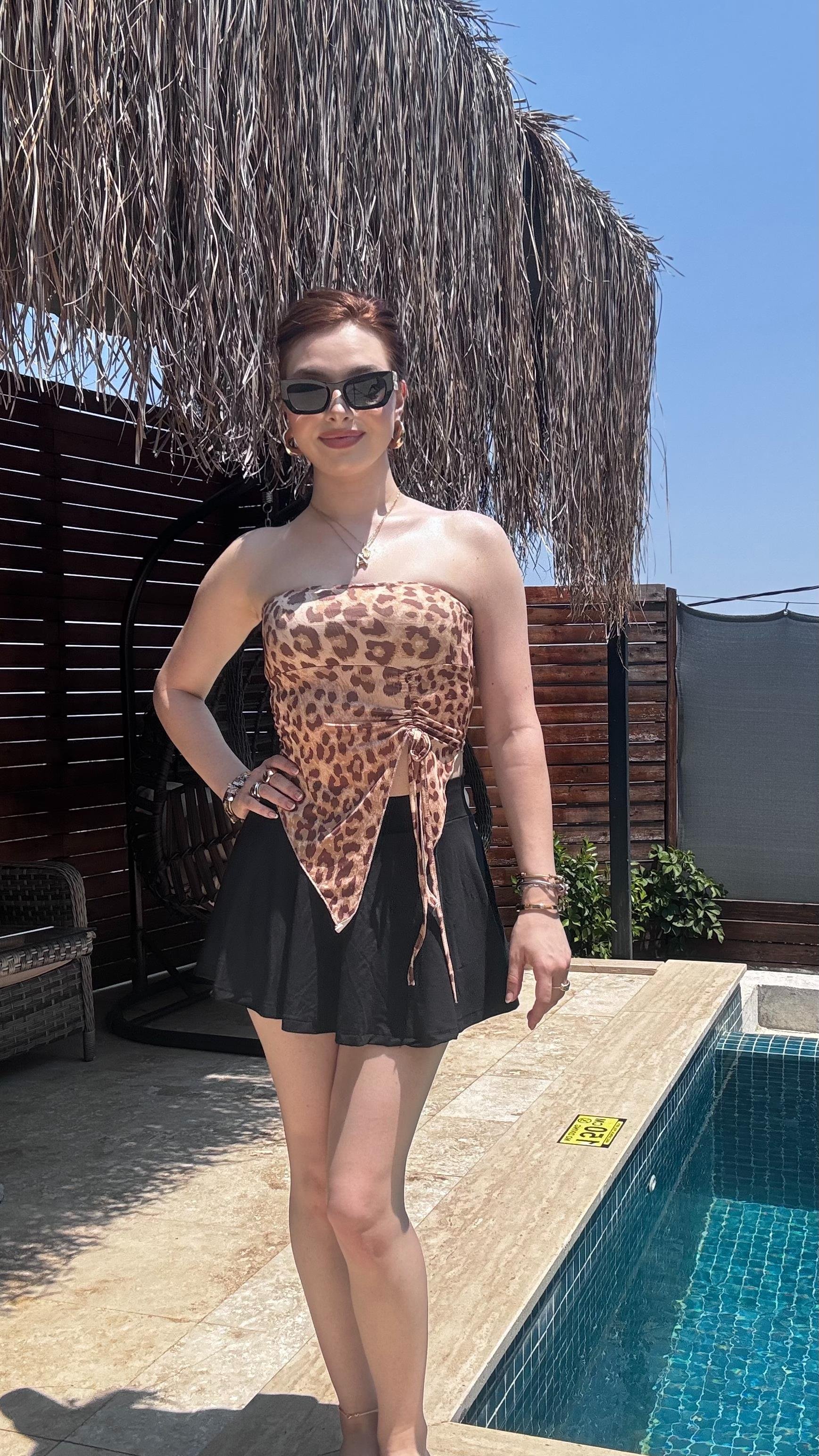 Sandy Straplez Açık Leopar