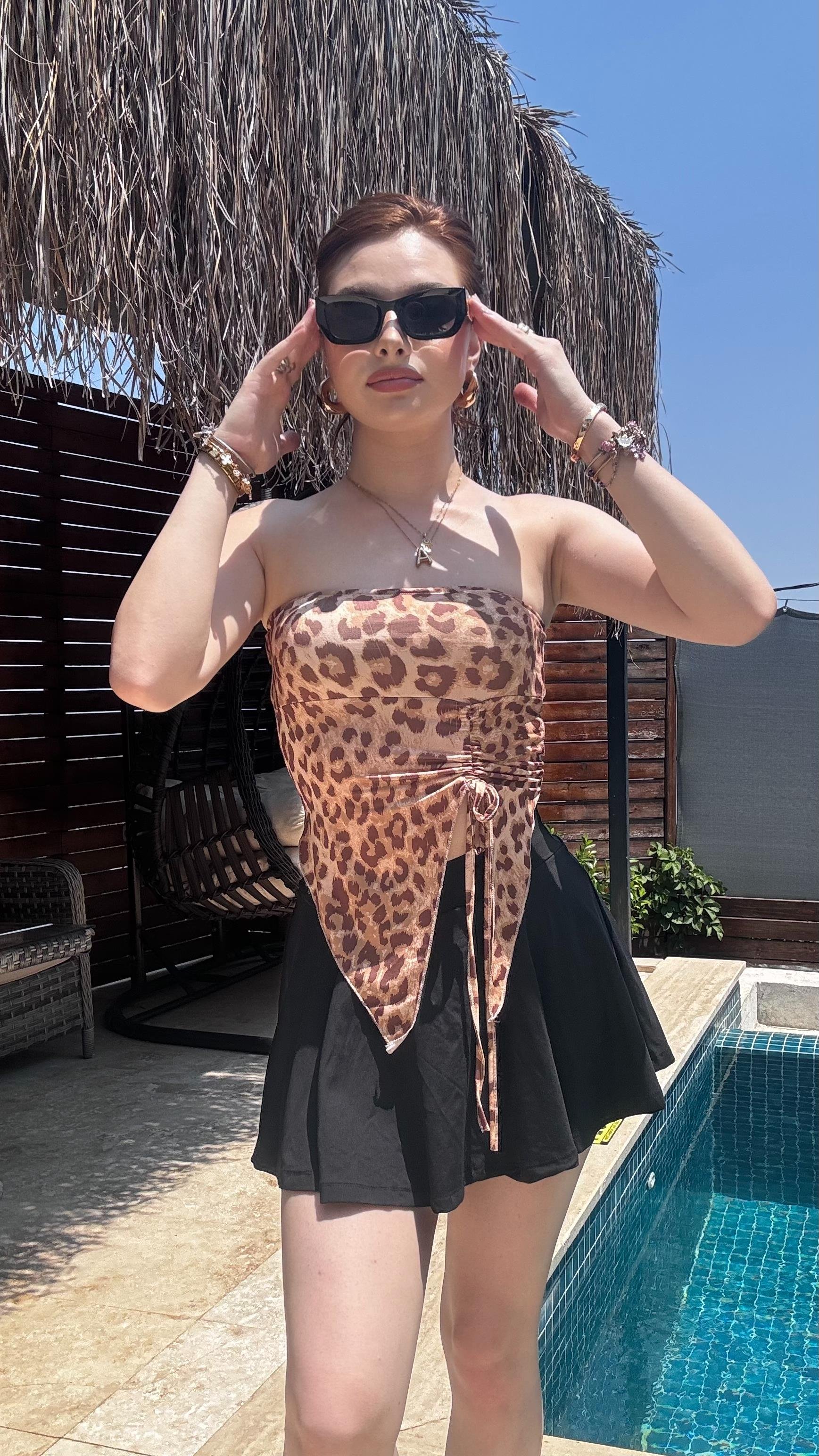 Sandy Straplez Açık Leopar