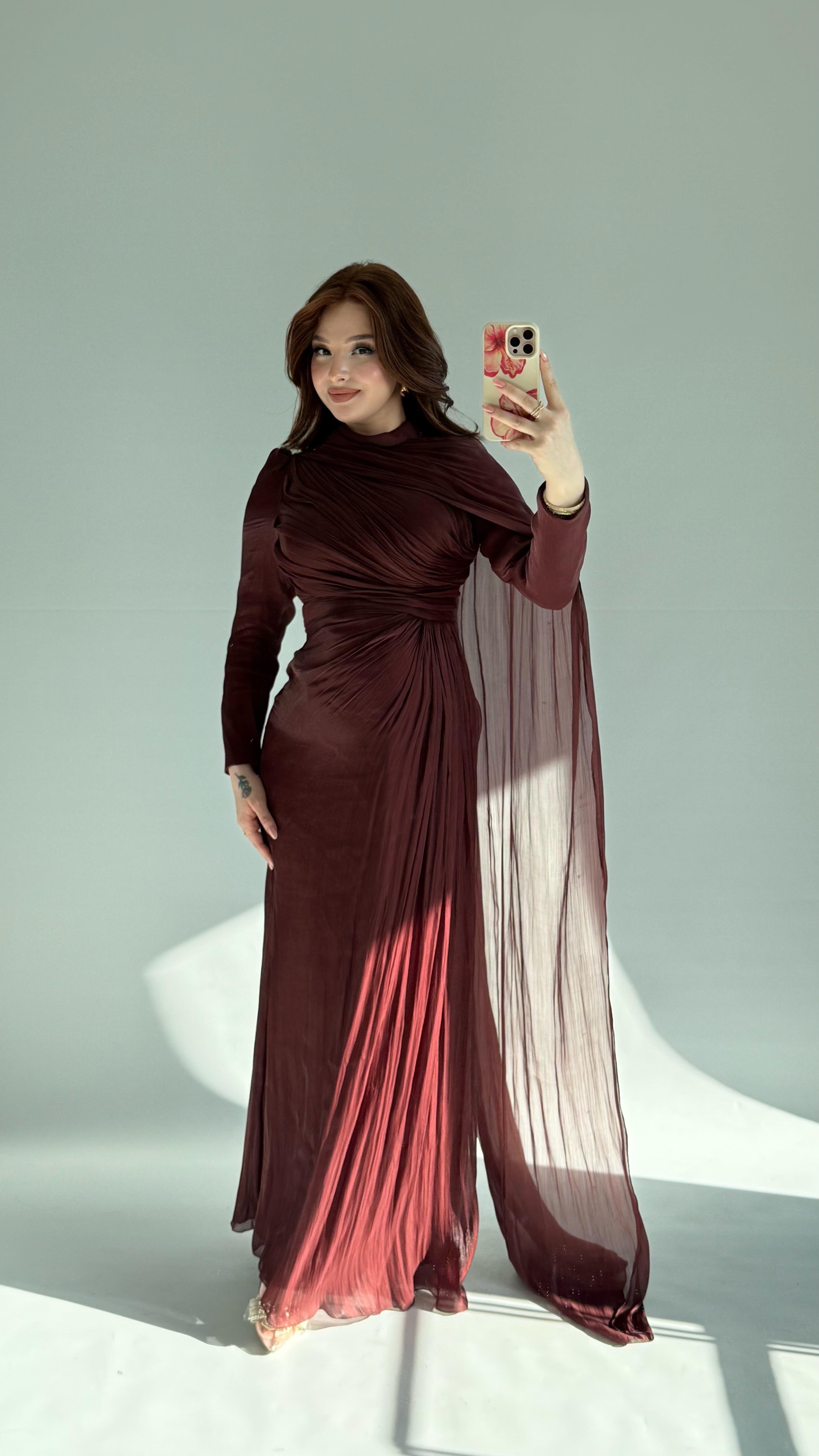 Sansa Pelerinli Abiye Bordo