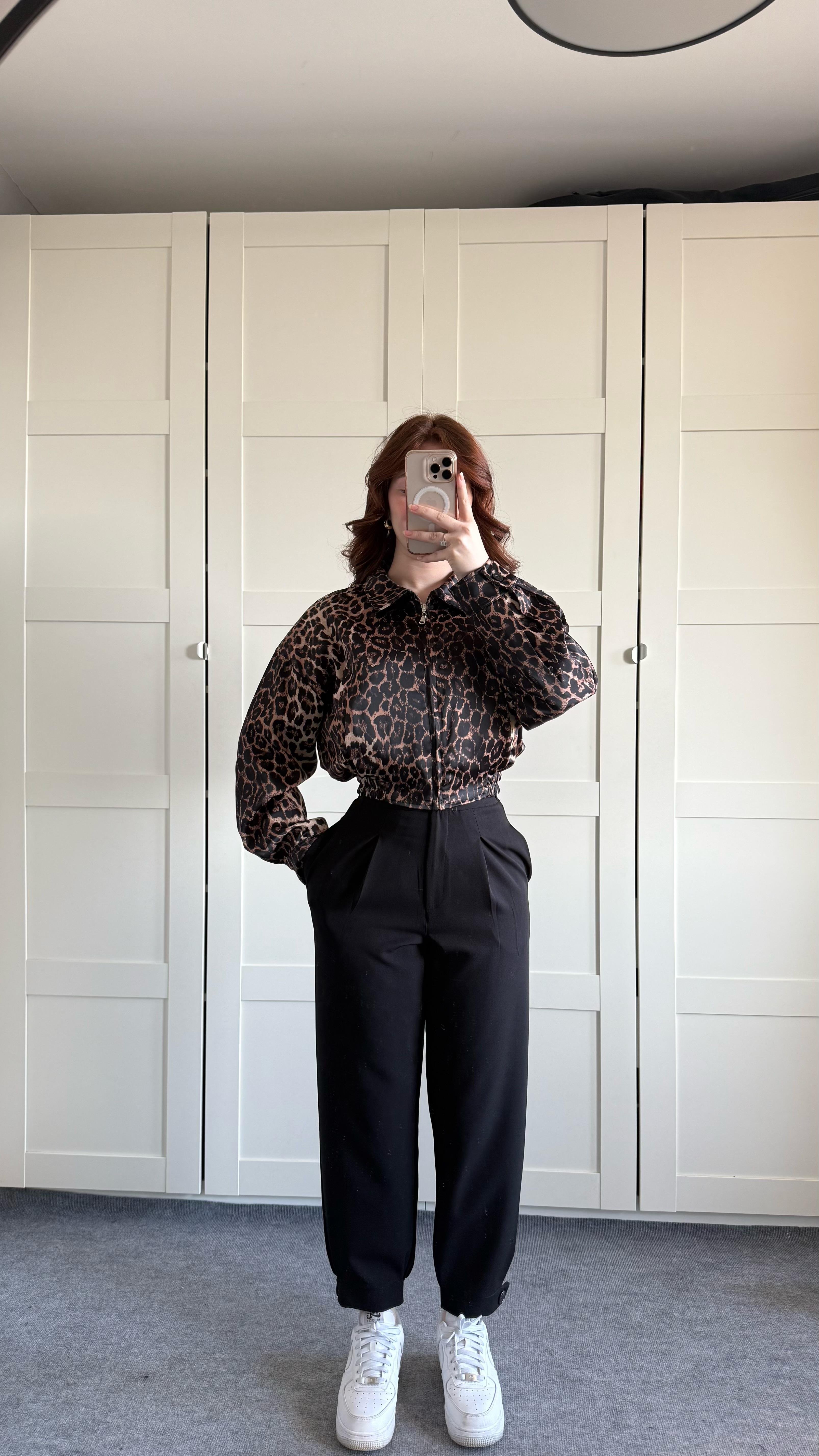 Saten Bomber Ceket Leopar 