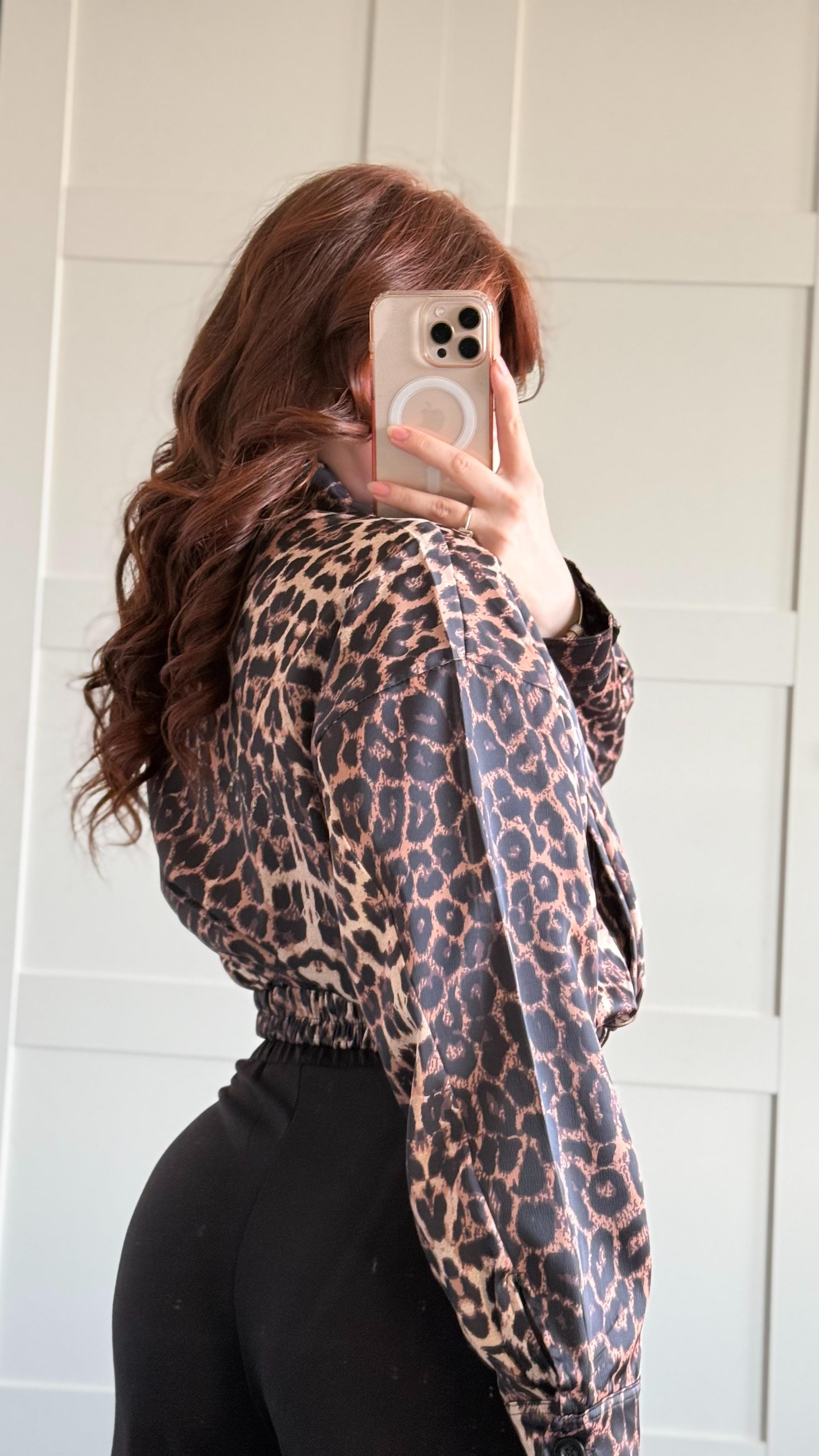 Saten Bomber Ceket Leopar 