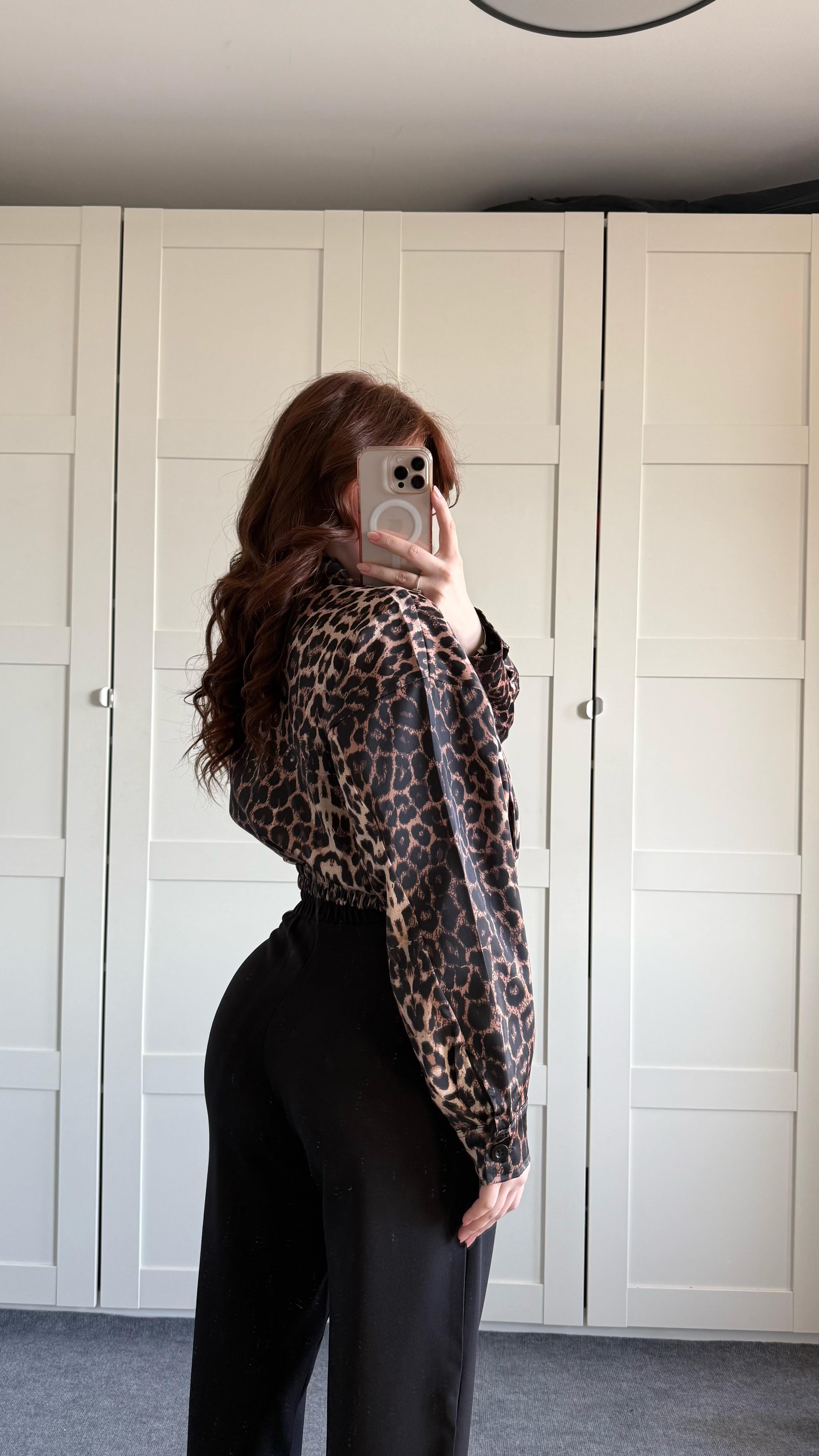 Saten Bomber Ceket Leopar 