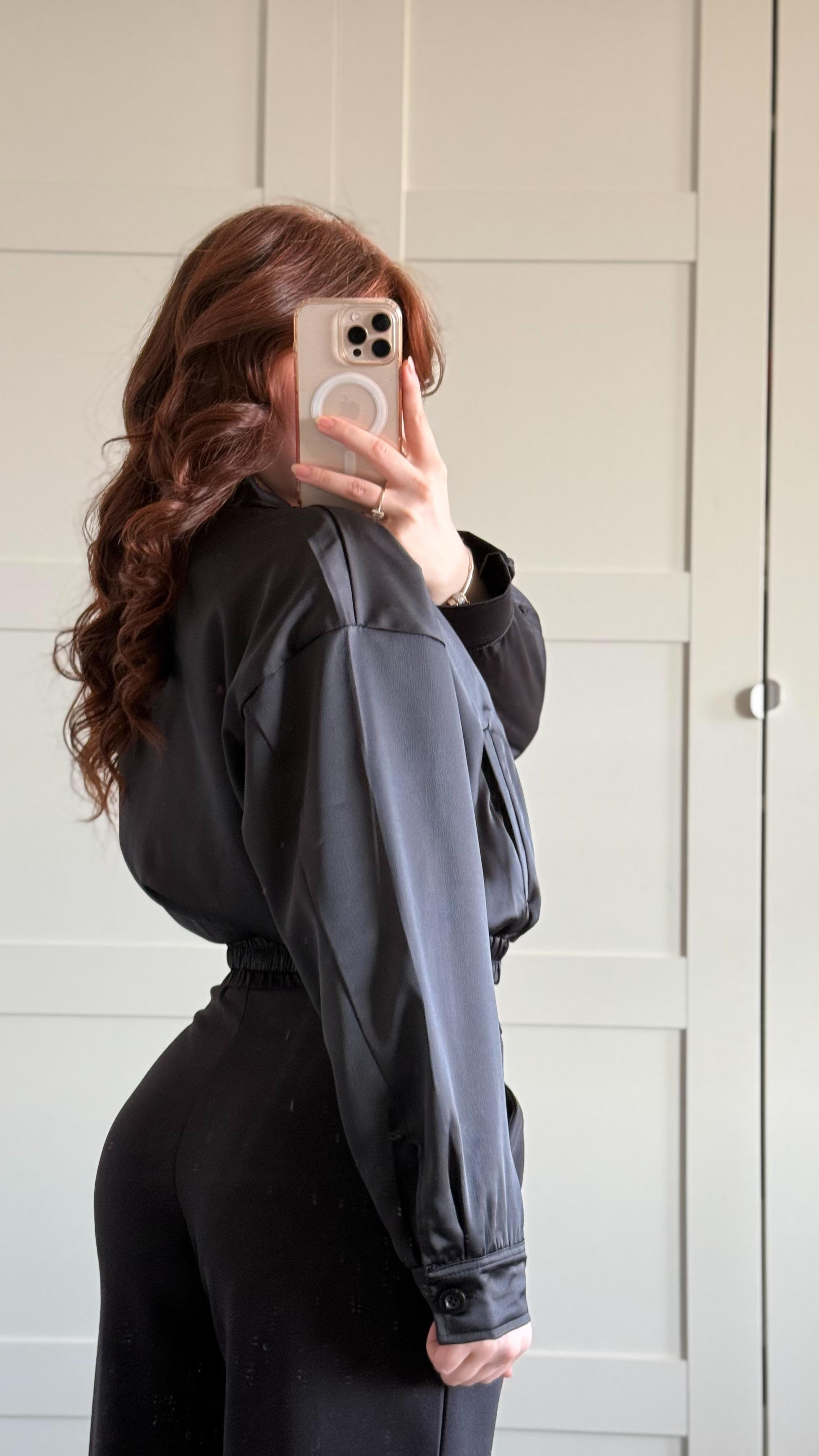 Saten Bomber Ceket Siyah