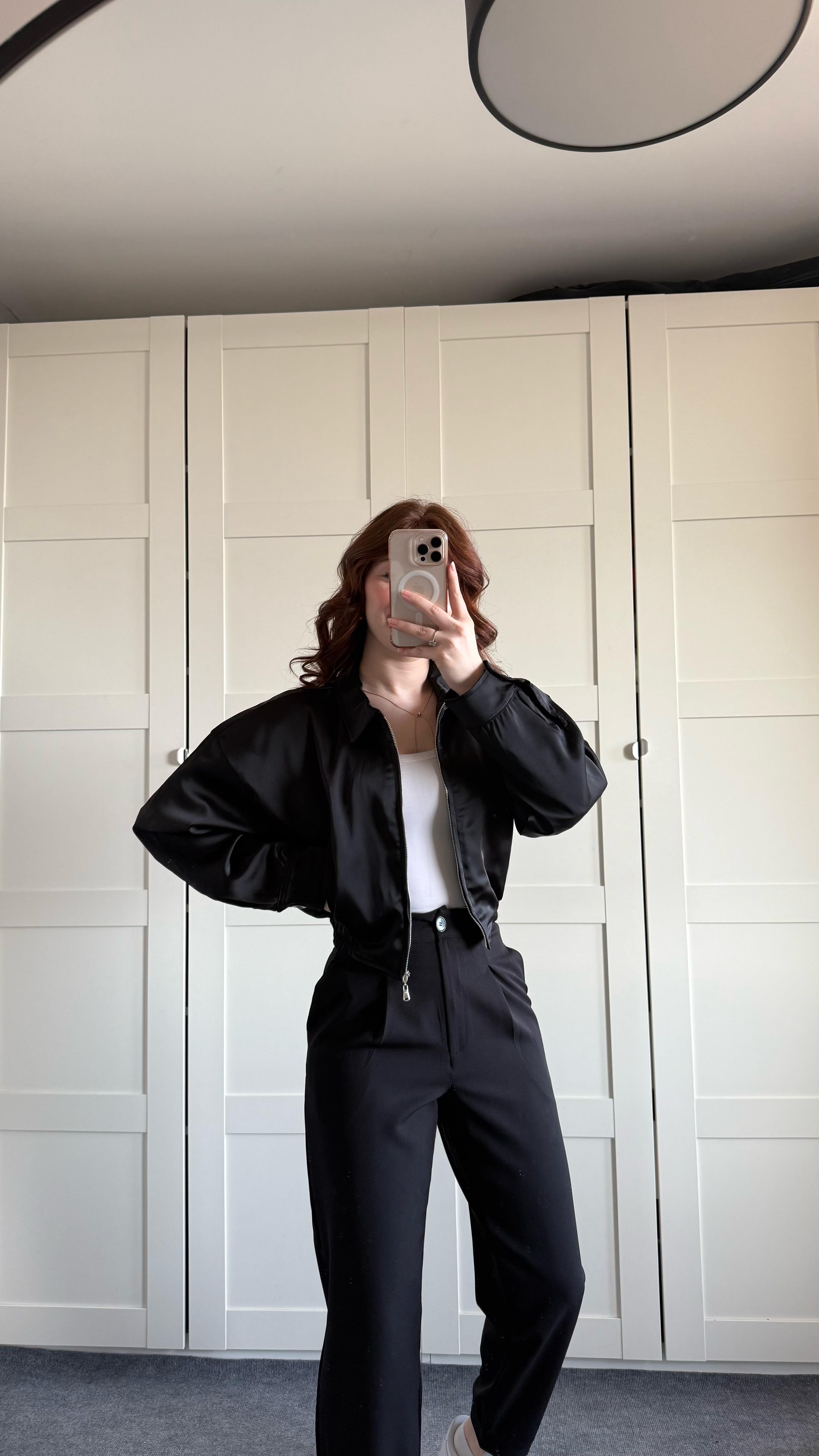 Saten Bomber Ceket Siyah